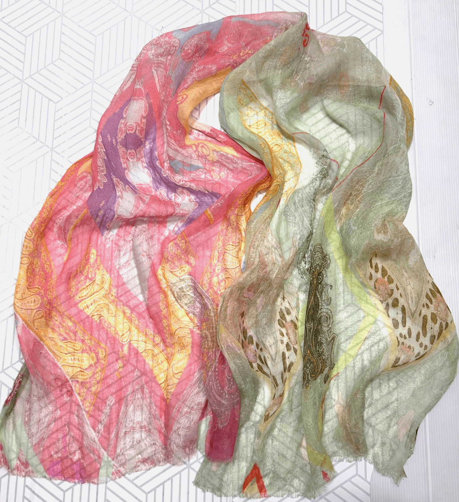 MALA ALISHA SILK MODAL SCARF 76"X25" Color Block Boho Scarf Summer Luxury