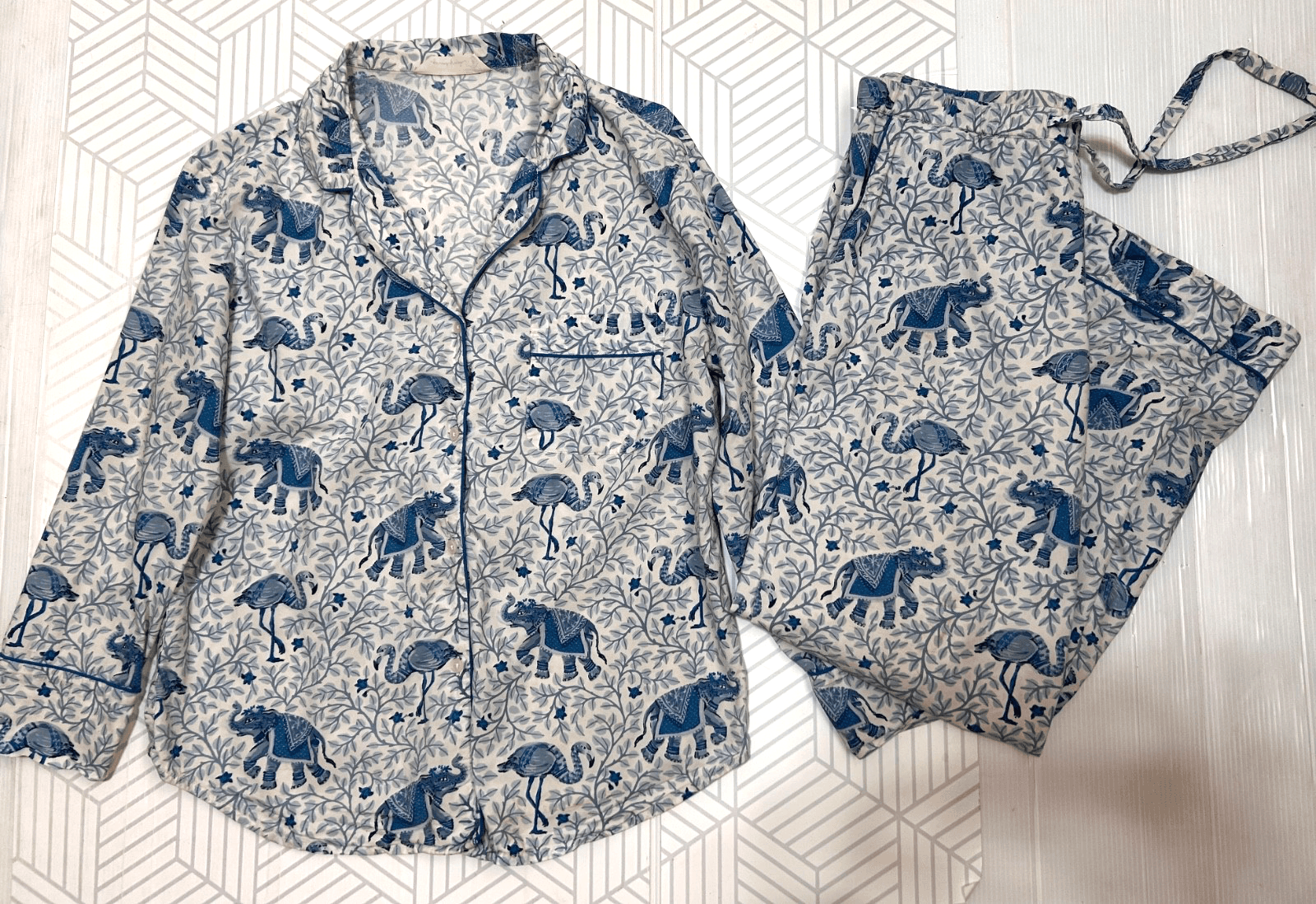 Printfresh size Small Pajama Pants Bottoms Elephant Flamingo Pockets Blue FLAW g