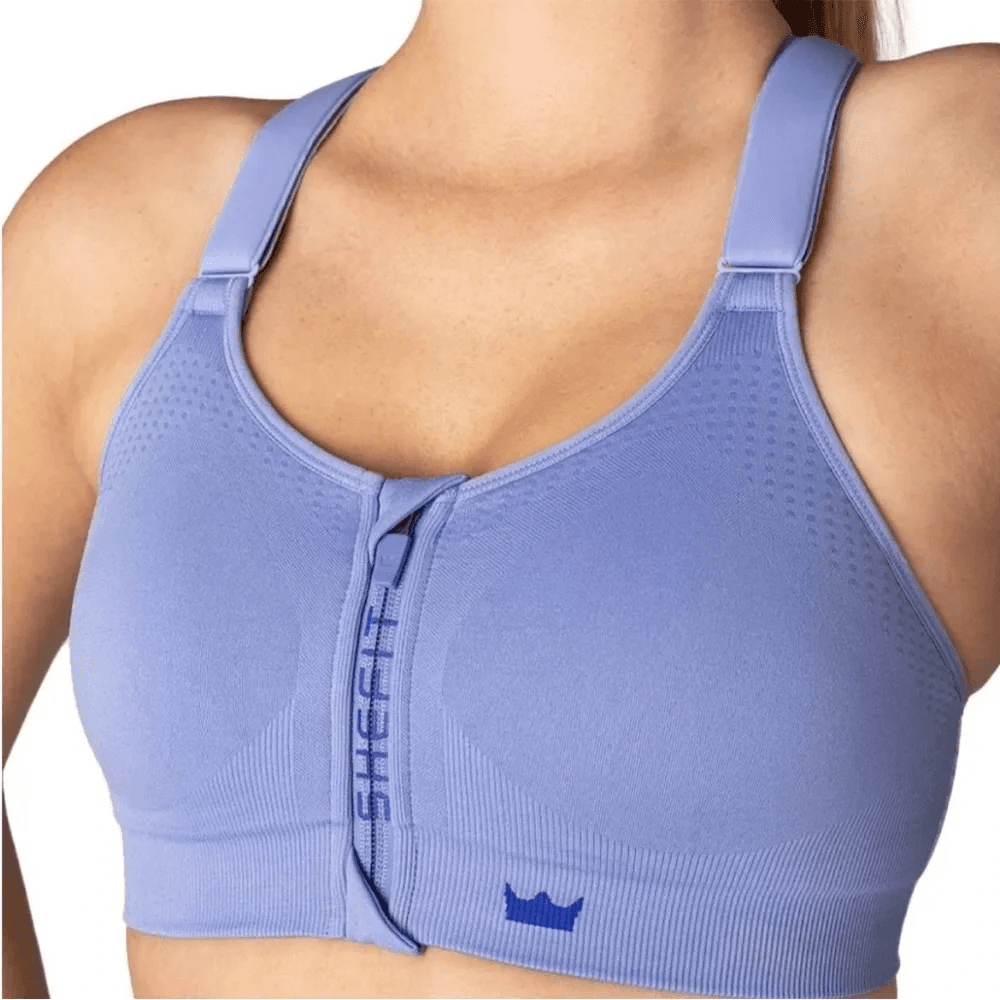 Shefit Size Small Low Impact Sports Bra Periwinkle Front Zip Adjustable Pads b