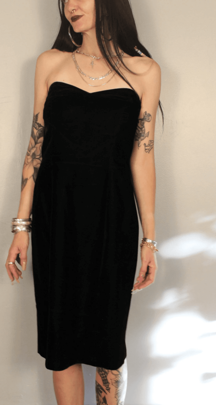 Vintage Scott McClintock Y2K Dress Womens size 6 Black Velvet Strapless Event z