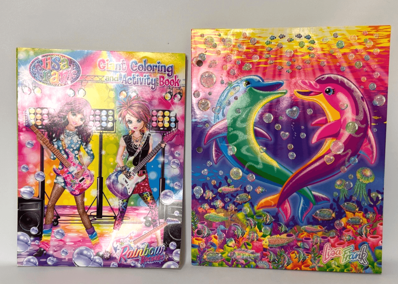 Lisa Frank Y2K 2-Pocket Folder Dancing Dolphins and Coloring Book Bundle