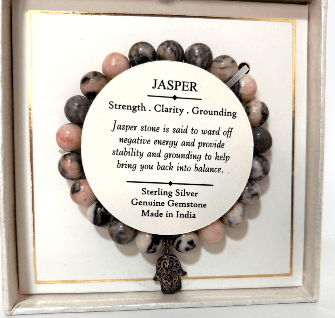 SHIVAM Jasper Stone Bracelet With Sterling Silver Charm Made In India