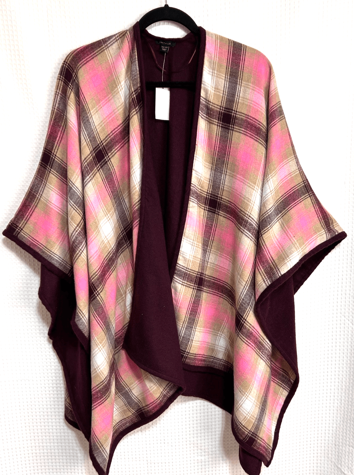 NWT Ann Taylor Plaid Tartan Poly Wool Blend Poncho Women's Sweater Wrap OS