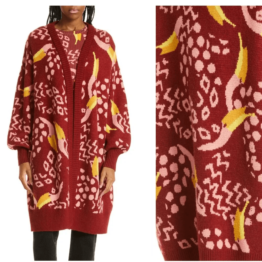 FARM Rio Women's size S Oversized Toucanissimo Long Cardigan Knit Sweater,