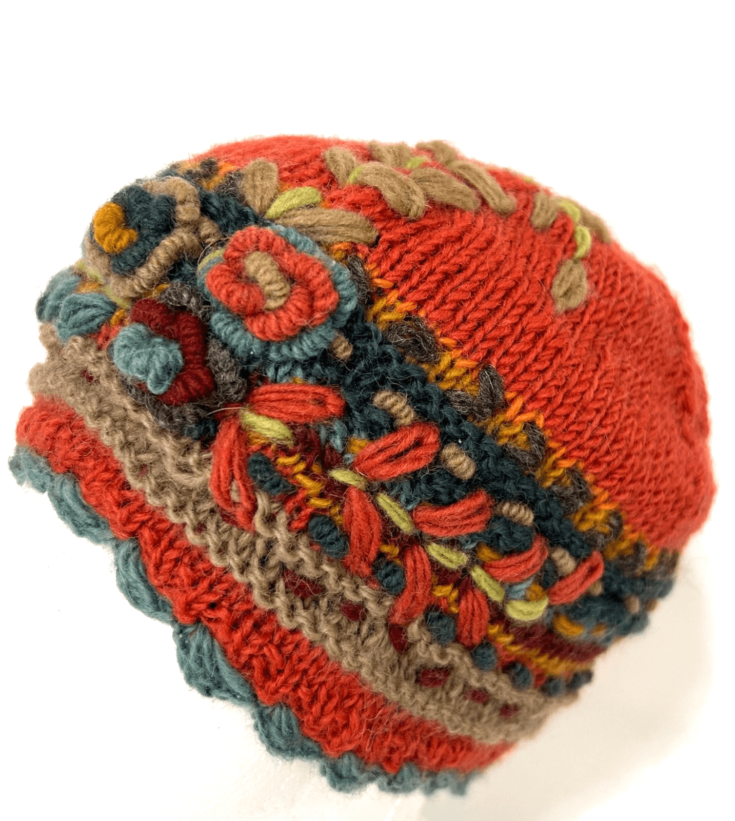 Wind Horse Handmade Wool Crochet Fleece Lined Floral Hat Cottagecore Nepal
