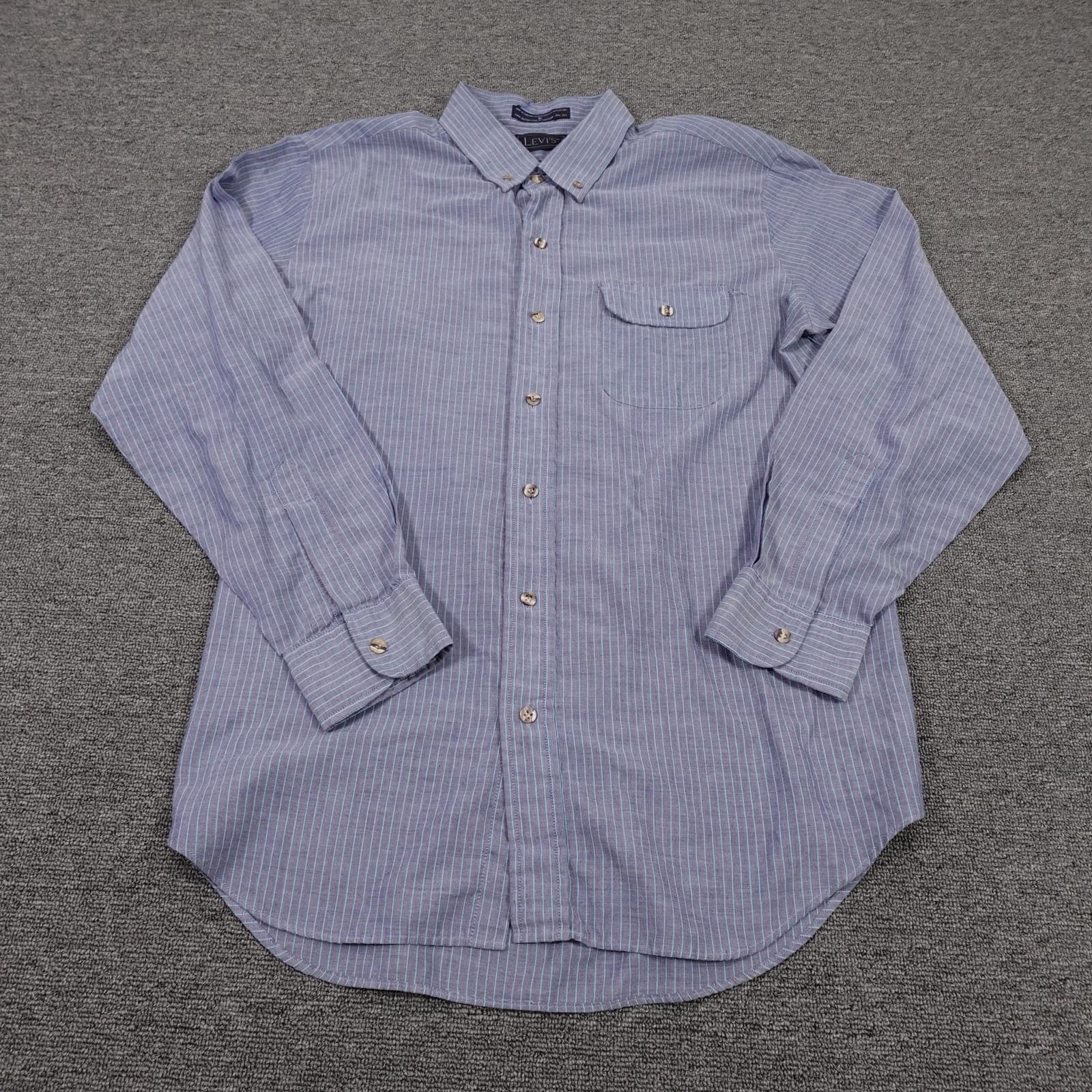 Vintage Levi's Shirt Mens XL Blue Stripe Long Sleeve Button Up Thailand Casual