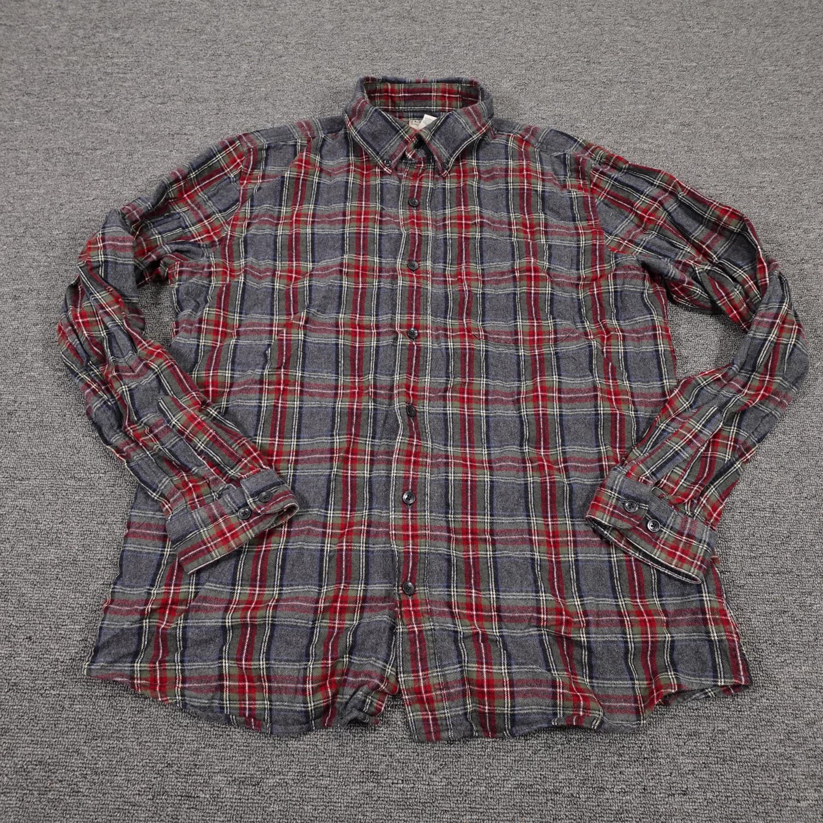 L.L.Bean Shirt Mens Large Gray Plaid Flannel Long Sleeve Button Up Slim Fit
