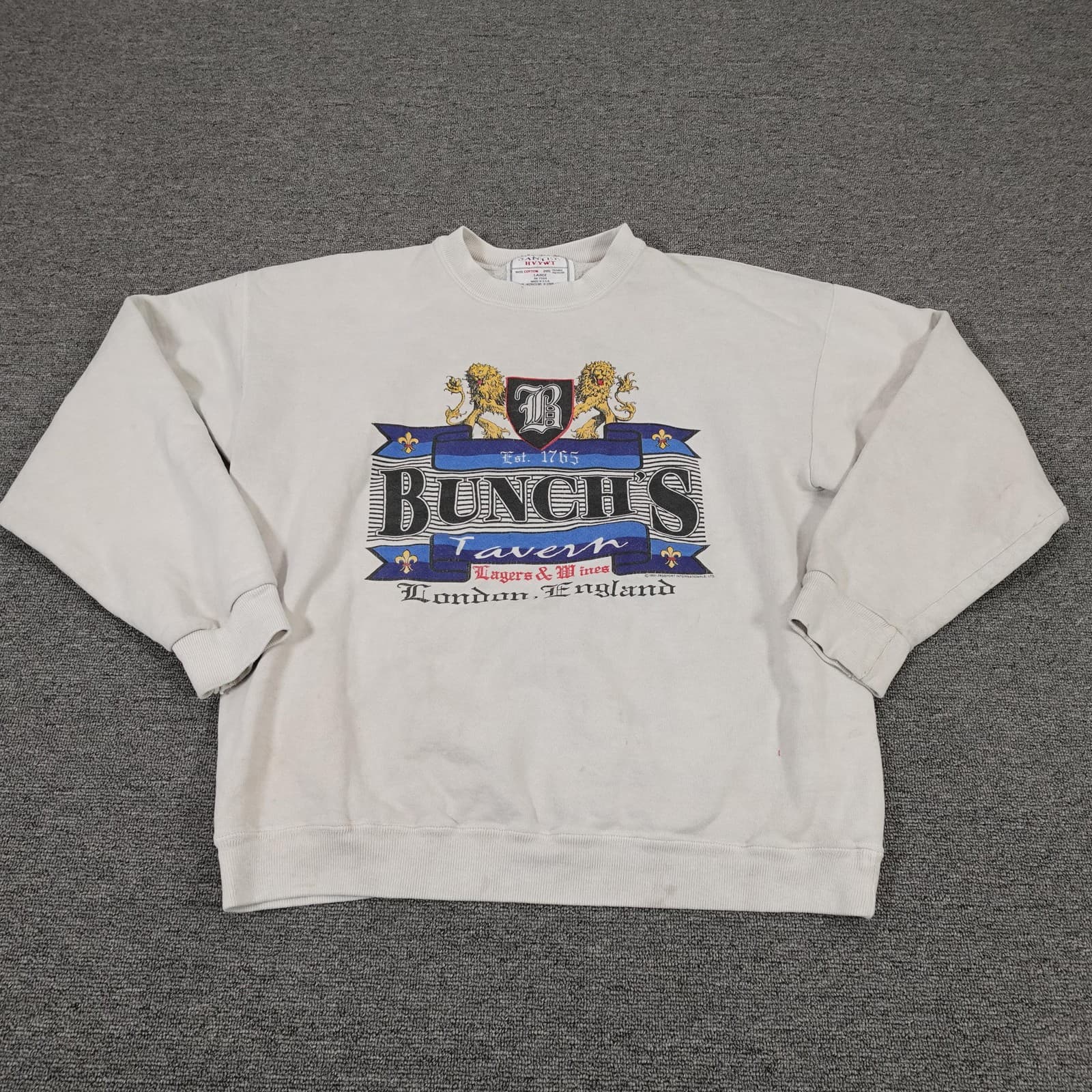 Vintage Santee Sweatshirt Mens Large White Bunch's Tavern Beer Graphic USA 90s