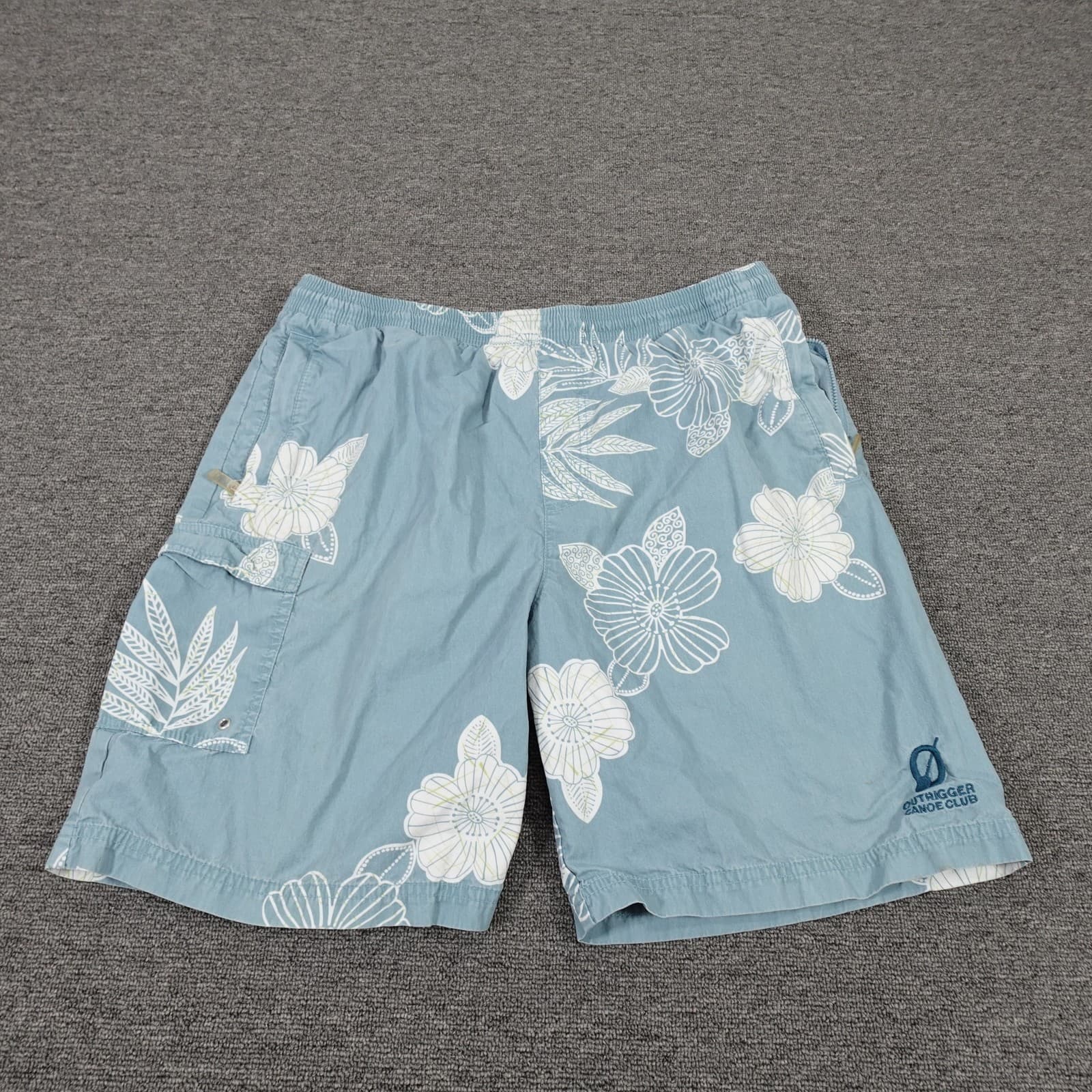 Tori Richard Shorts Mens Medium Blue Floral Hawaiian Swim Trunks Lined Outrigger