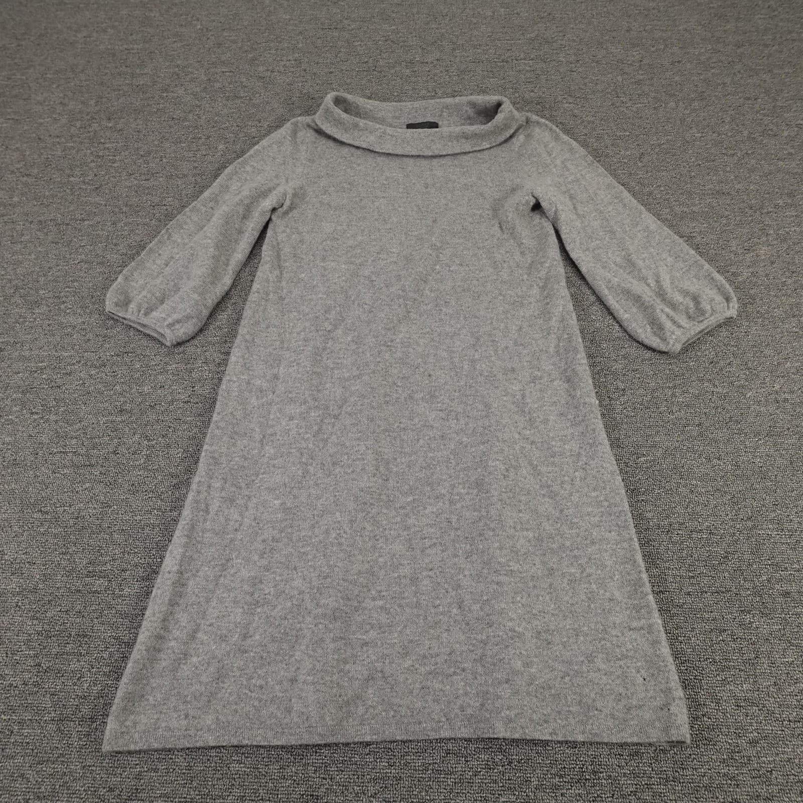 J.Crew Collection Sweater Dress Womens Small Gray Cashmere Cowl Puff Sleeve