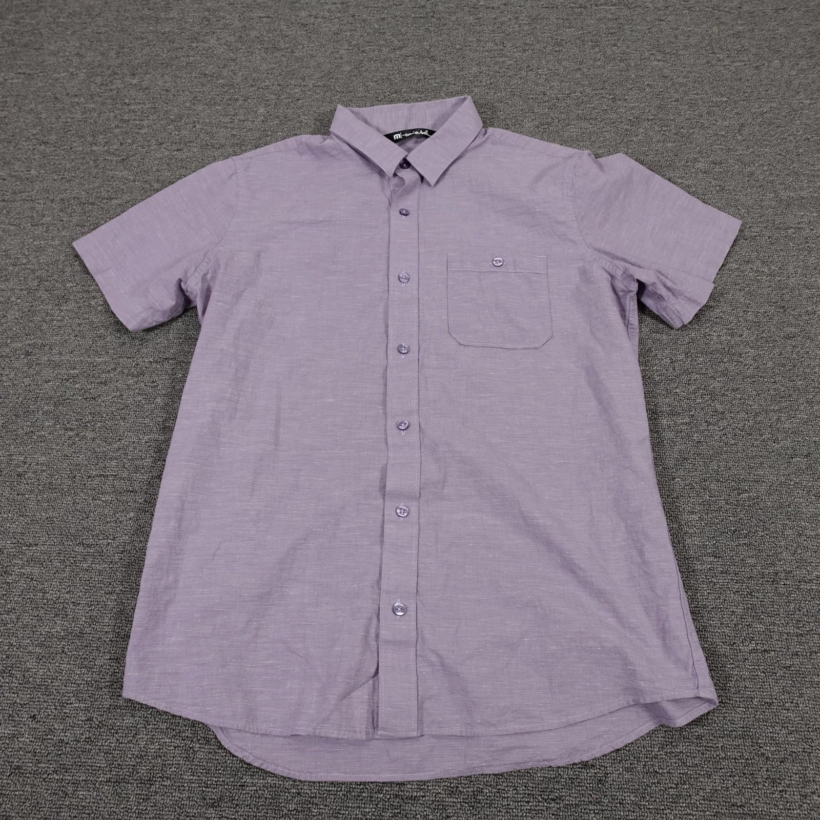 Travis Mathew Shirt Mens Medium Purple Solid Short Sleeve Button Up Golf Casual