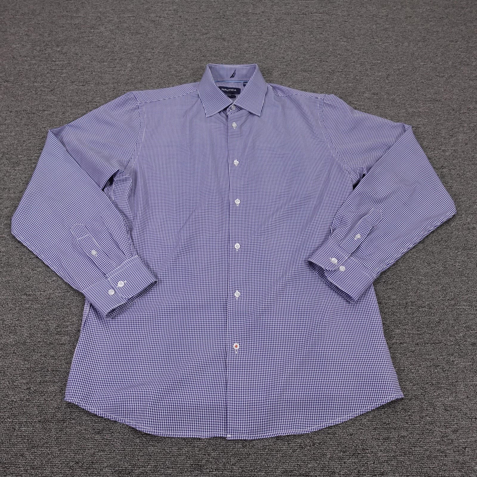 Nautica Shirt Mens 15.5 32/33 Blue Gingham Slim Lightweight Performance