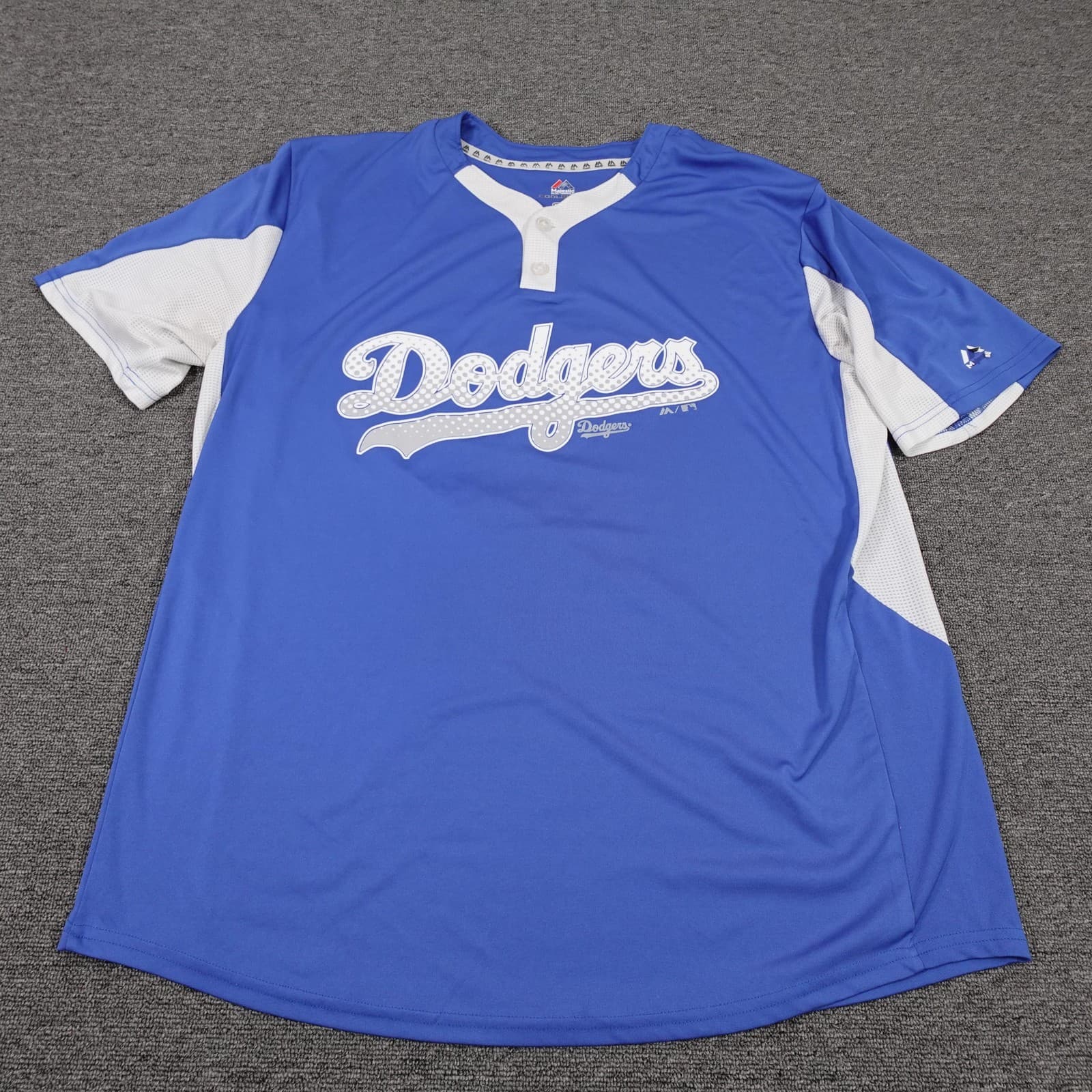 Los Angeles Dodgers Jersey Mens XL Blue MLB Baseball Majestic Cool Base Henley