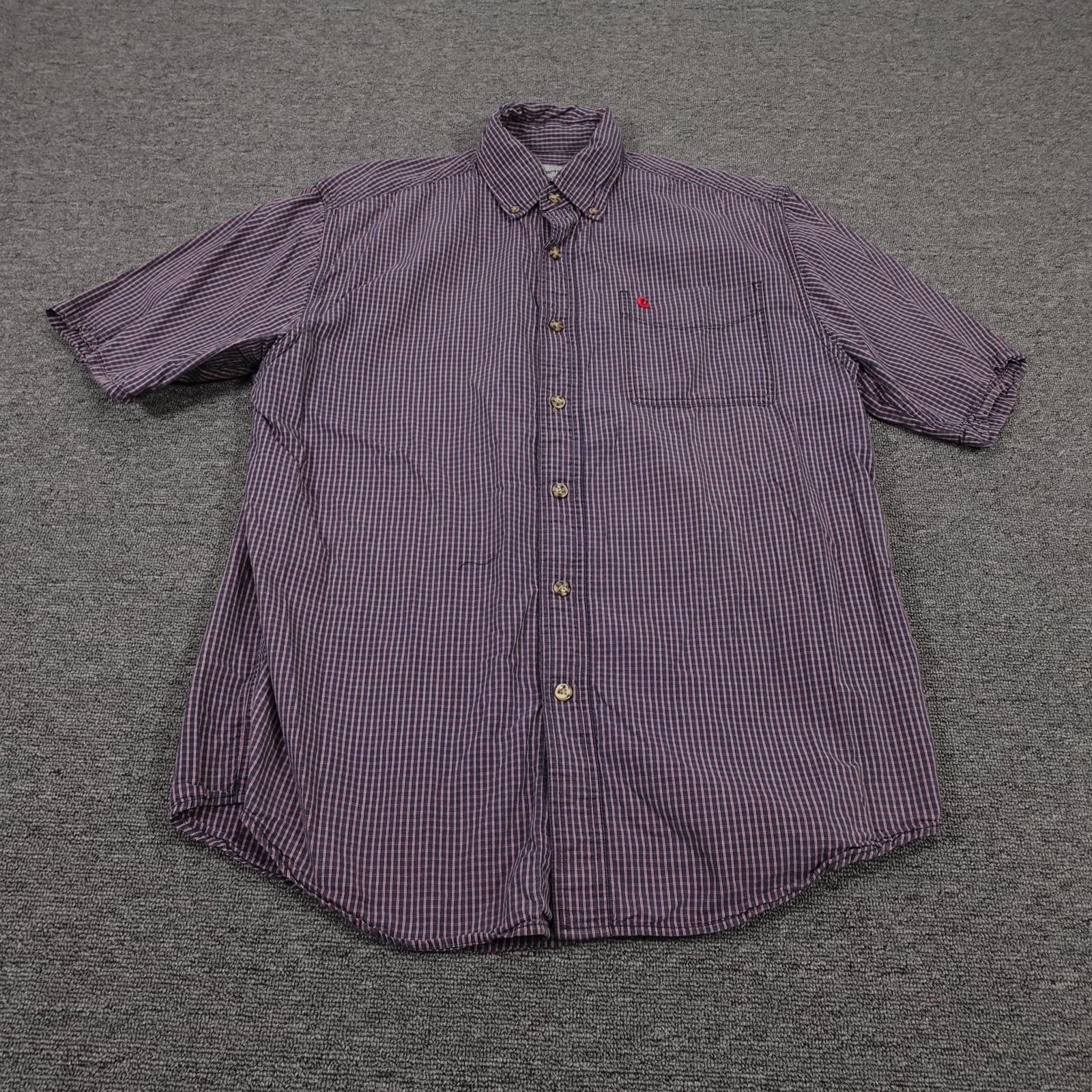 Carhartt Shirt Mens Large Blue Check Short Sleeve Button Down Casual Summer