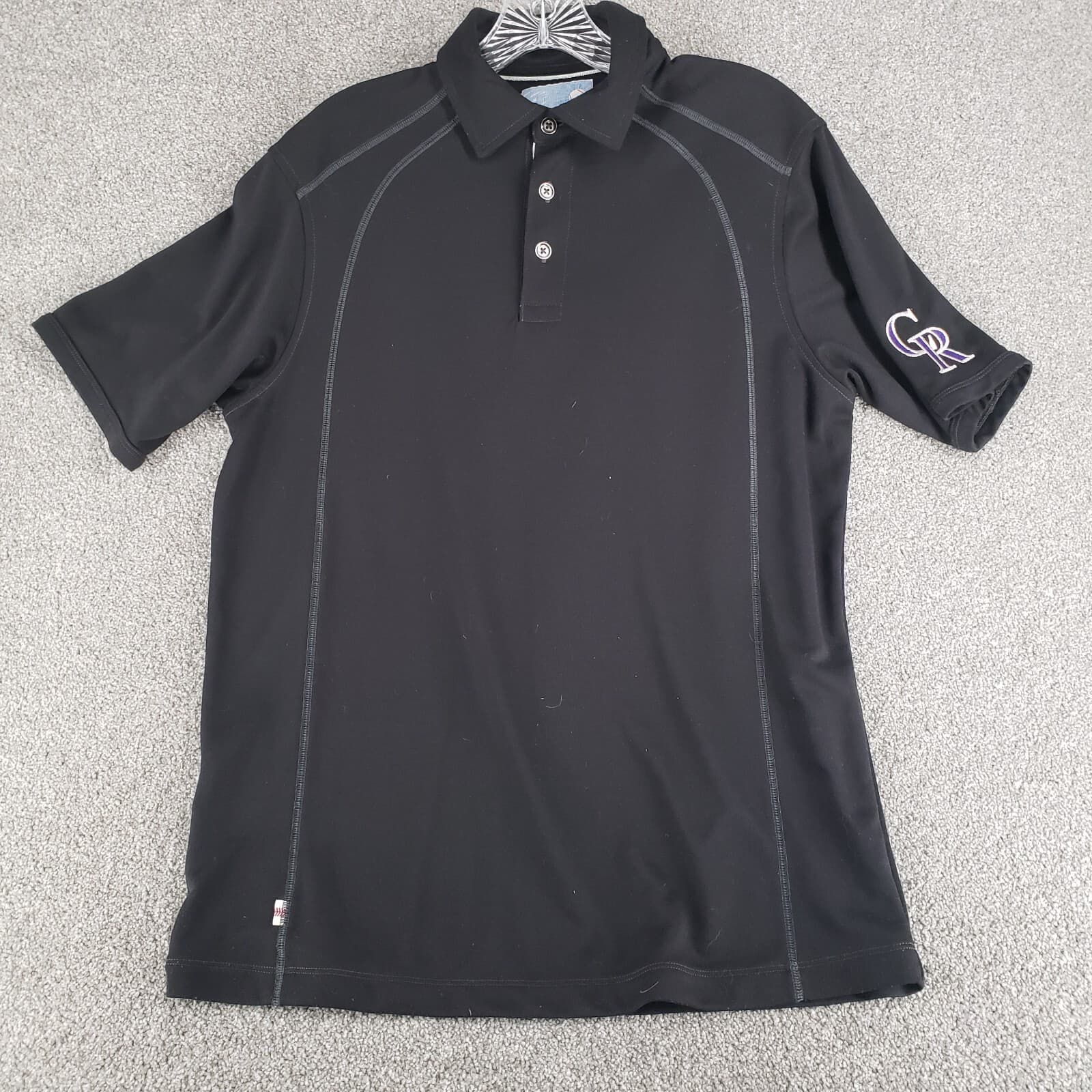 Tommy Bahama Baseball Polo Mens S Black Colorado Rockies MLB Short Sleeve Shirt