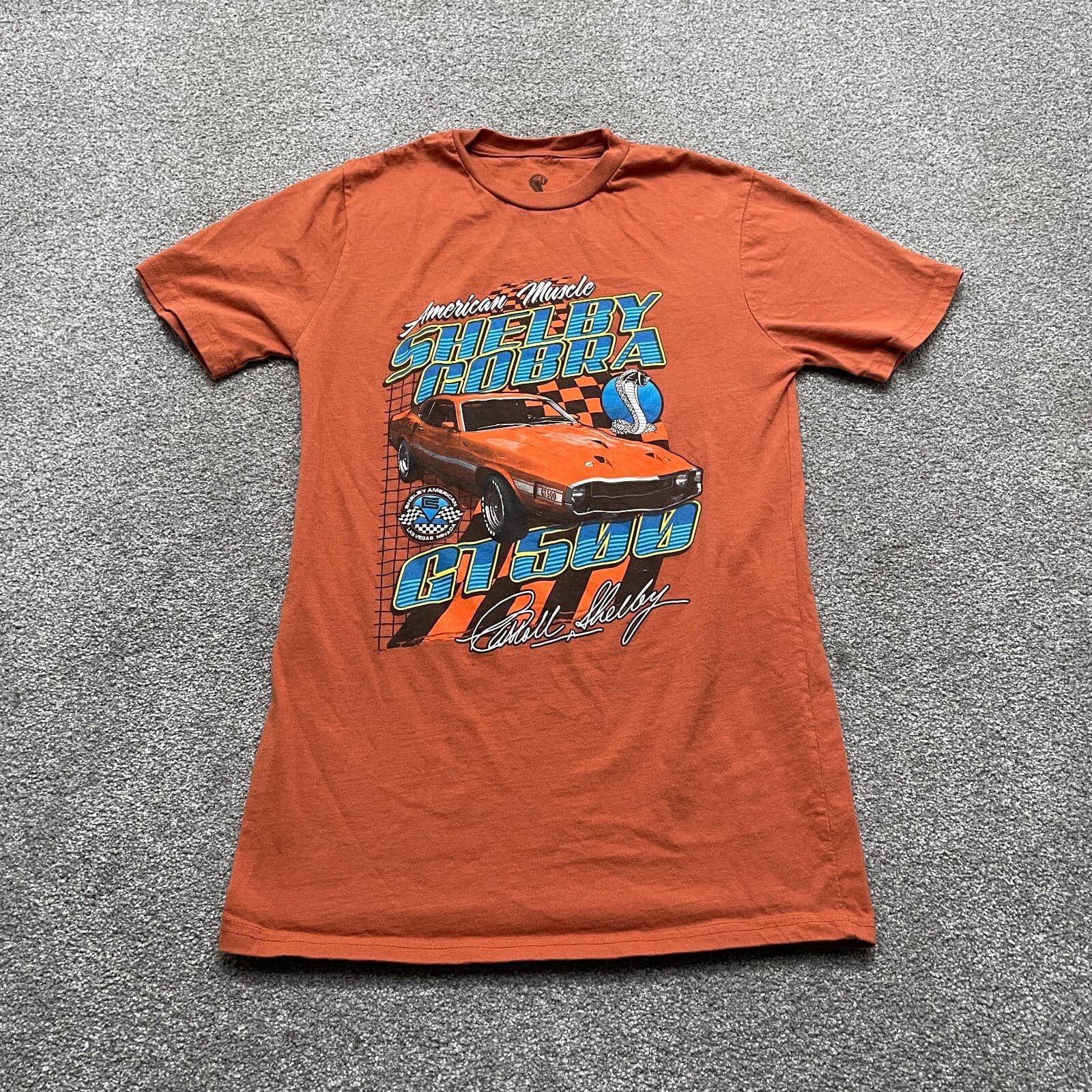 Shelby Shirt Small Orange Caroll Cobra GT500 American Muscle Graphic Tee READ