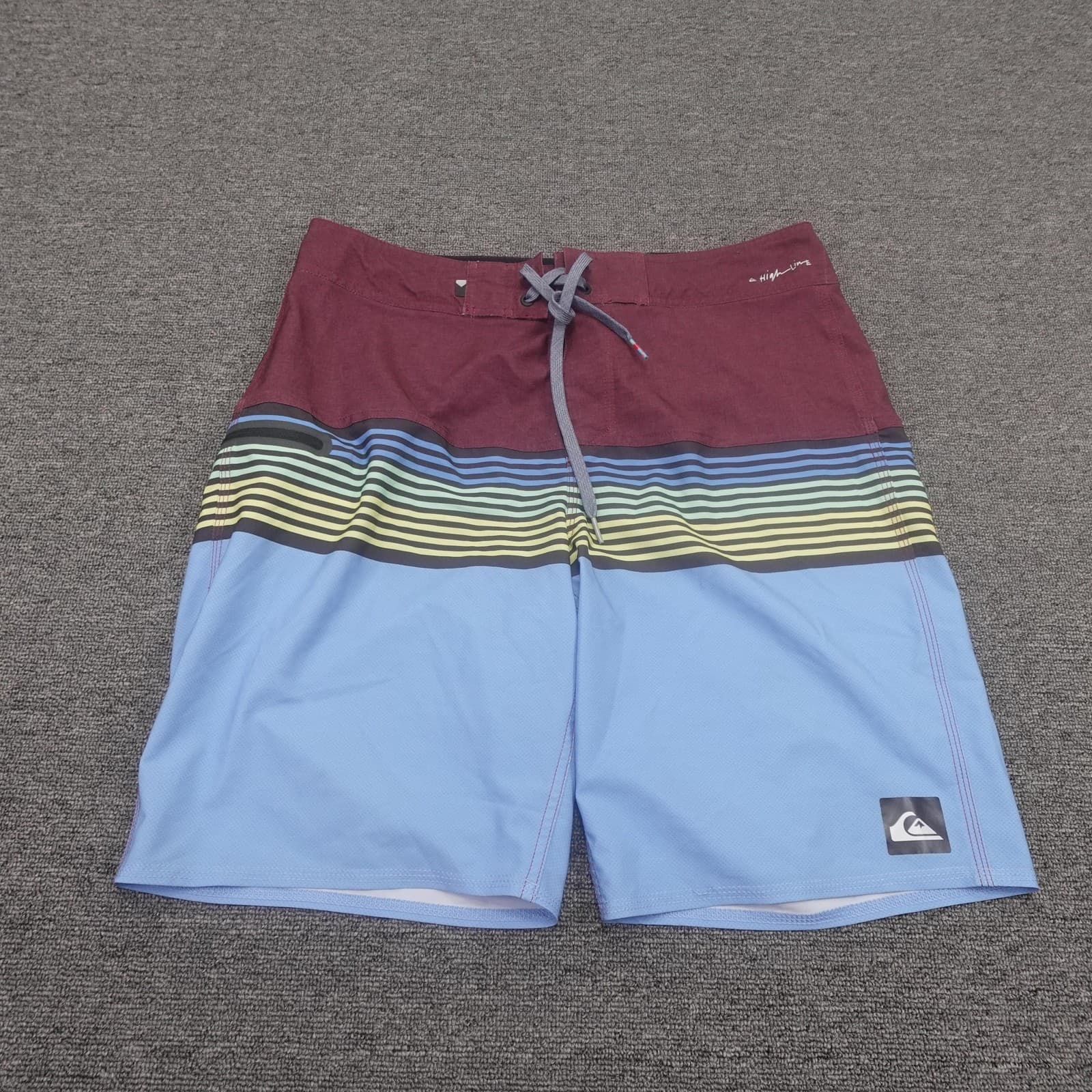 Quiksilver Board Shorts Mens 32 Blue Striped Highline DryFlight Swim Trunks
