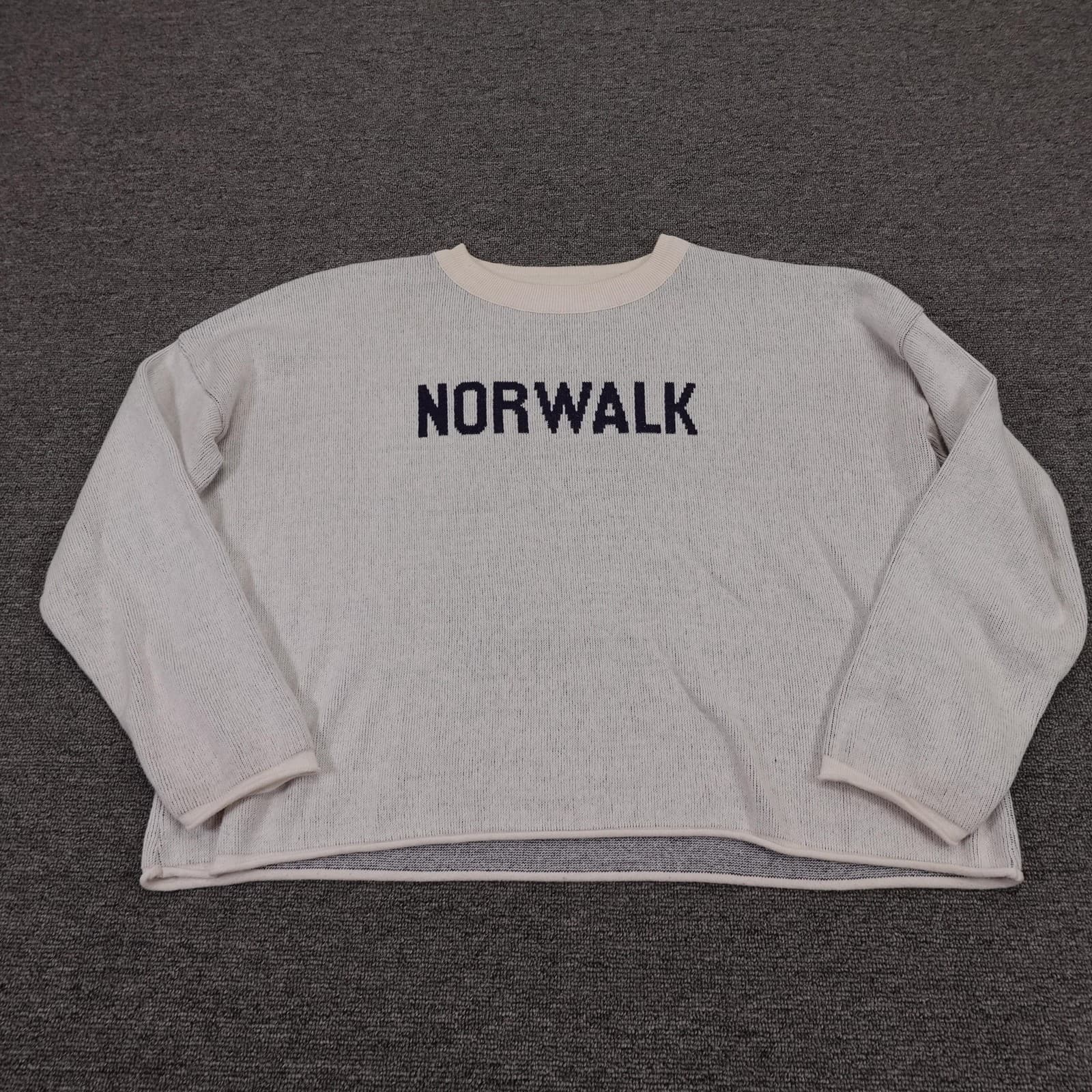 Vintage Town Pride Sweater Womens Small White Norwalk Graphic Knit Pullover USA