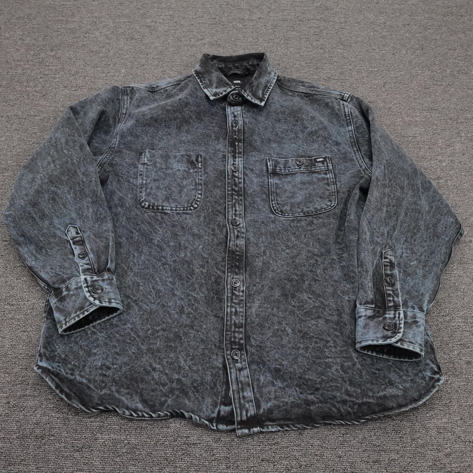 Vans Jacket Mens Medium Blue Denim Acid Wash Button Front Trucker Loose Fit