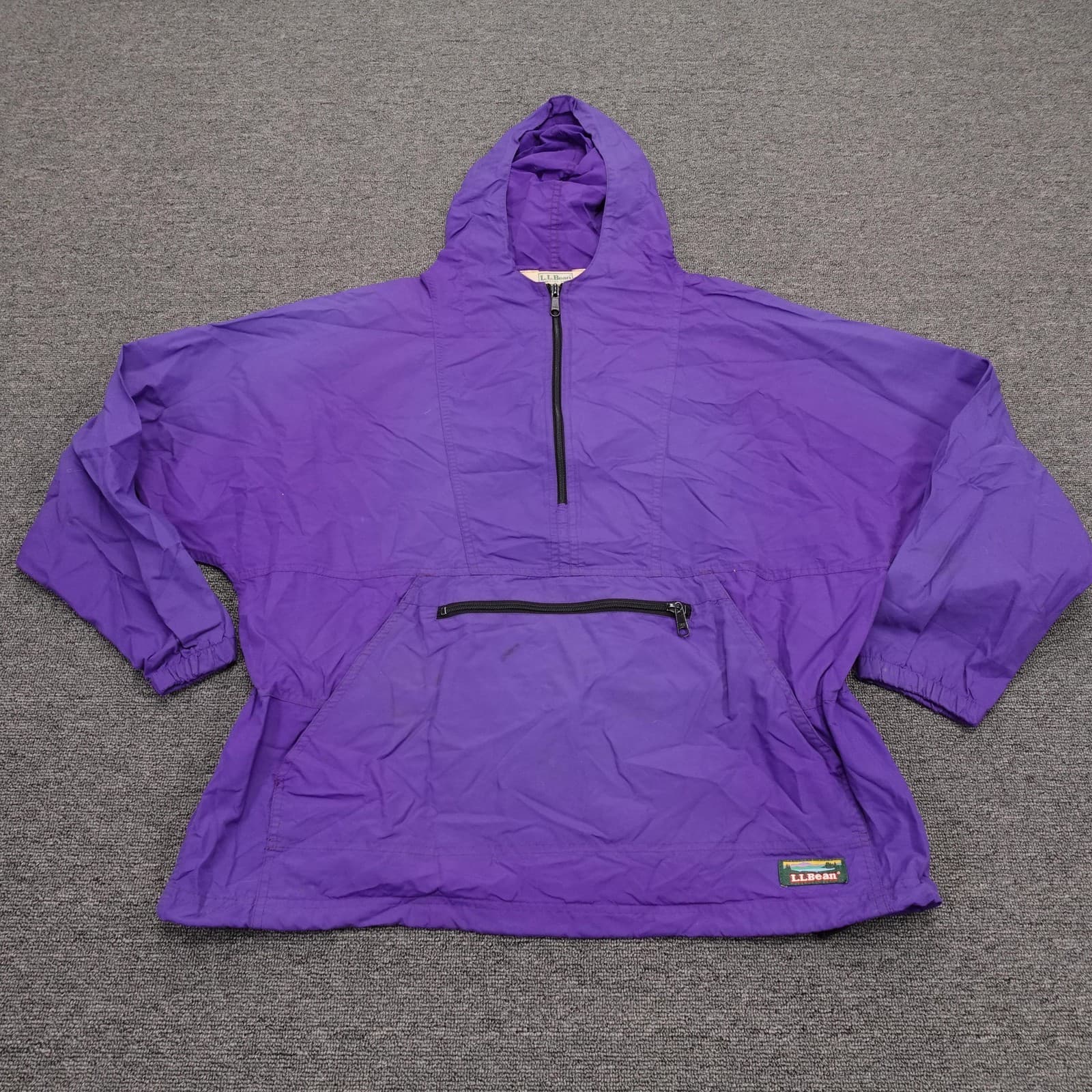 Vintage L.L.Bean Jacket Womens Large Purple Hooded Anorak Pullover Made USA