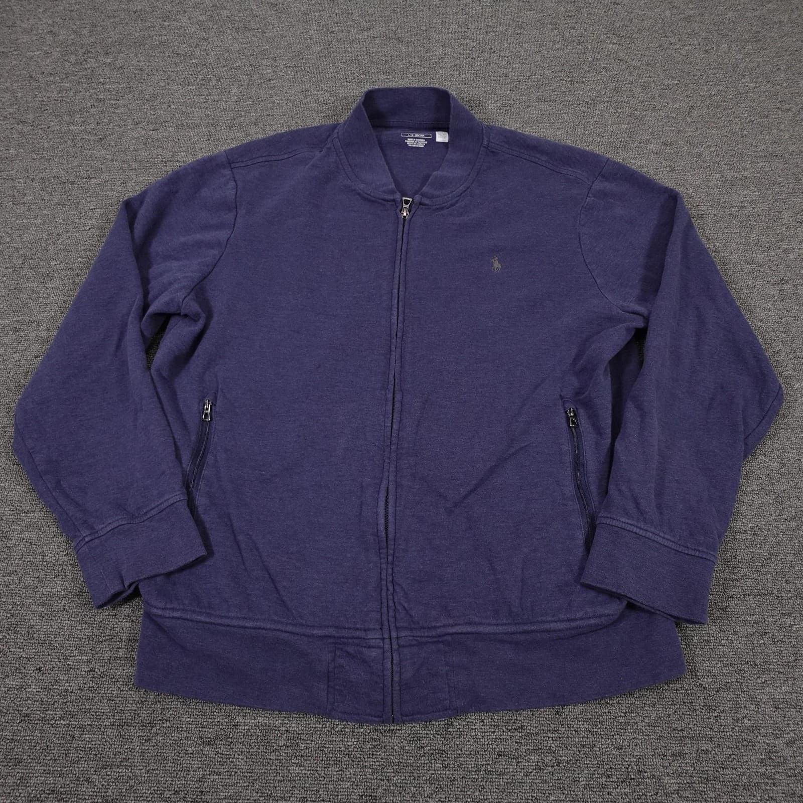 Polo Ralph Lauren Sweatshirt Mens Large Blue Bomber Fleece Mock Neck Jacket