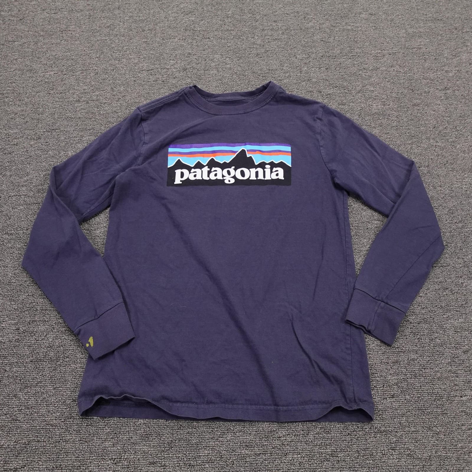 Patagonia Shirt Youth 10 Blue Long Sleeve Logo Graphic Tee Organic Cotton