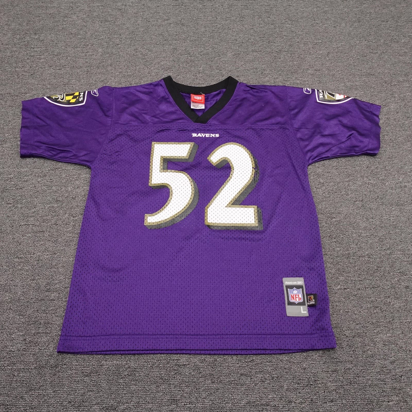 Baltimore Ravens Football Jersey Youth Large Purple NFL Reebok Ray Lewis 52