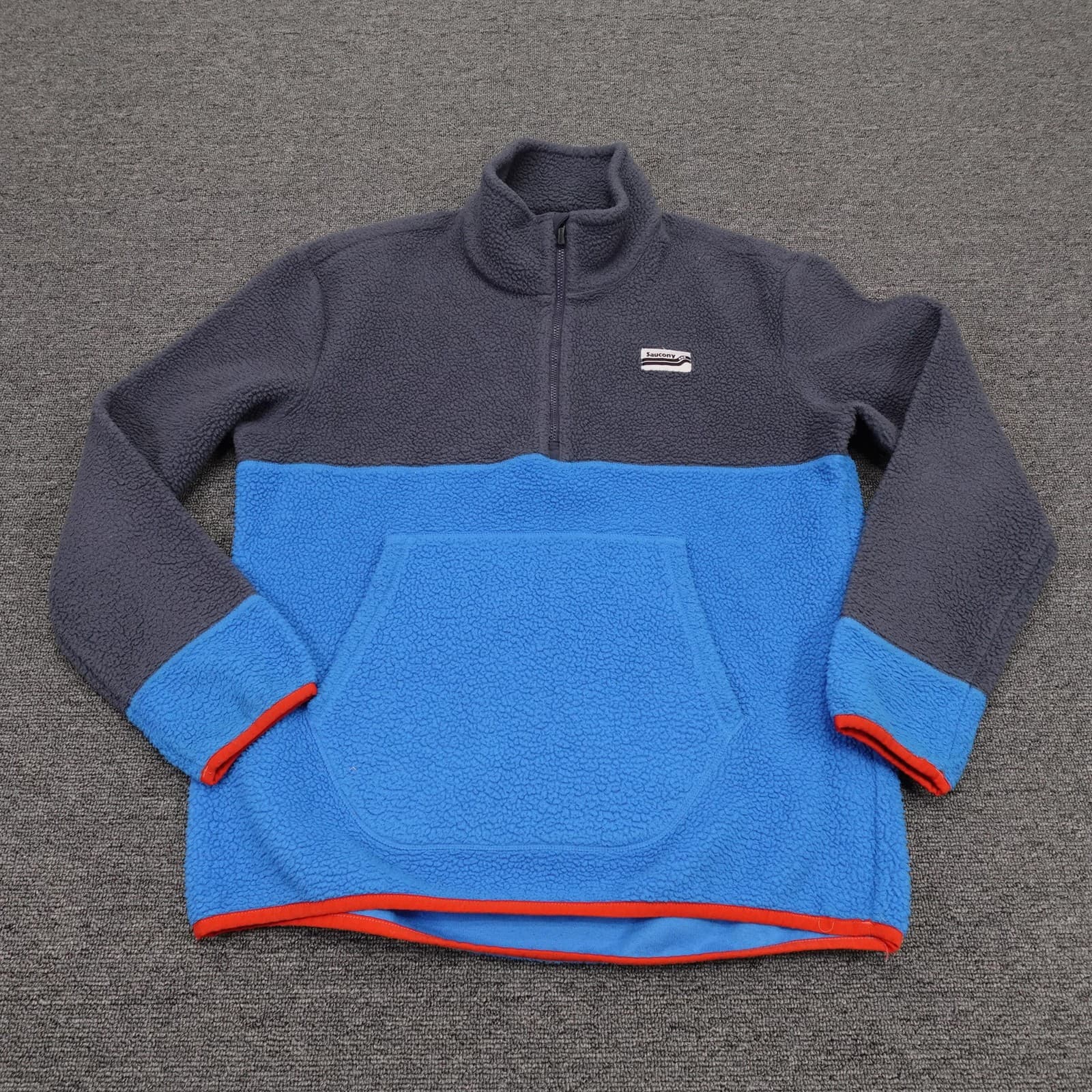 Saucony Jacket Womens Small Blue Gray Sherpa Fleece 1/4 Zip Pullover Kangaroo