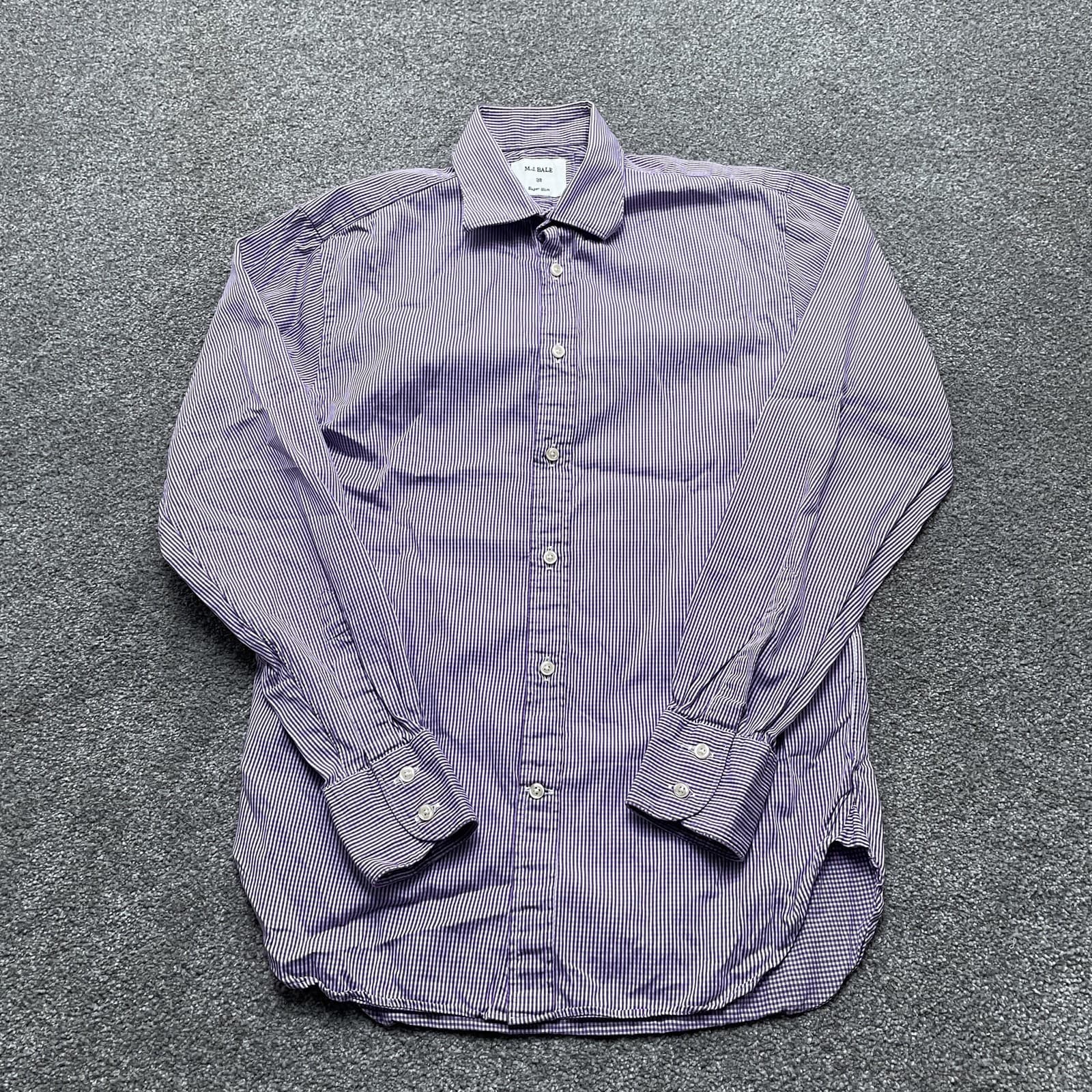M.J. Bale Shirt Mens 38 Purple Dress Gingham Check Super Slim Long Sleeve Cotton