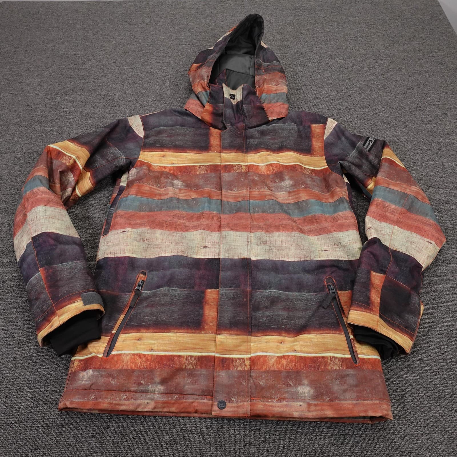 Quiksilver Jacket Mens Small Multicolor Stripe Hooded Insulated Ski Snowboard
