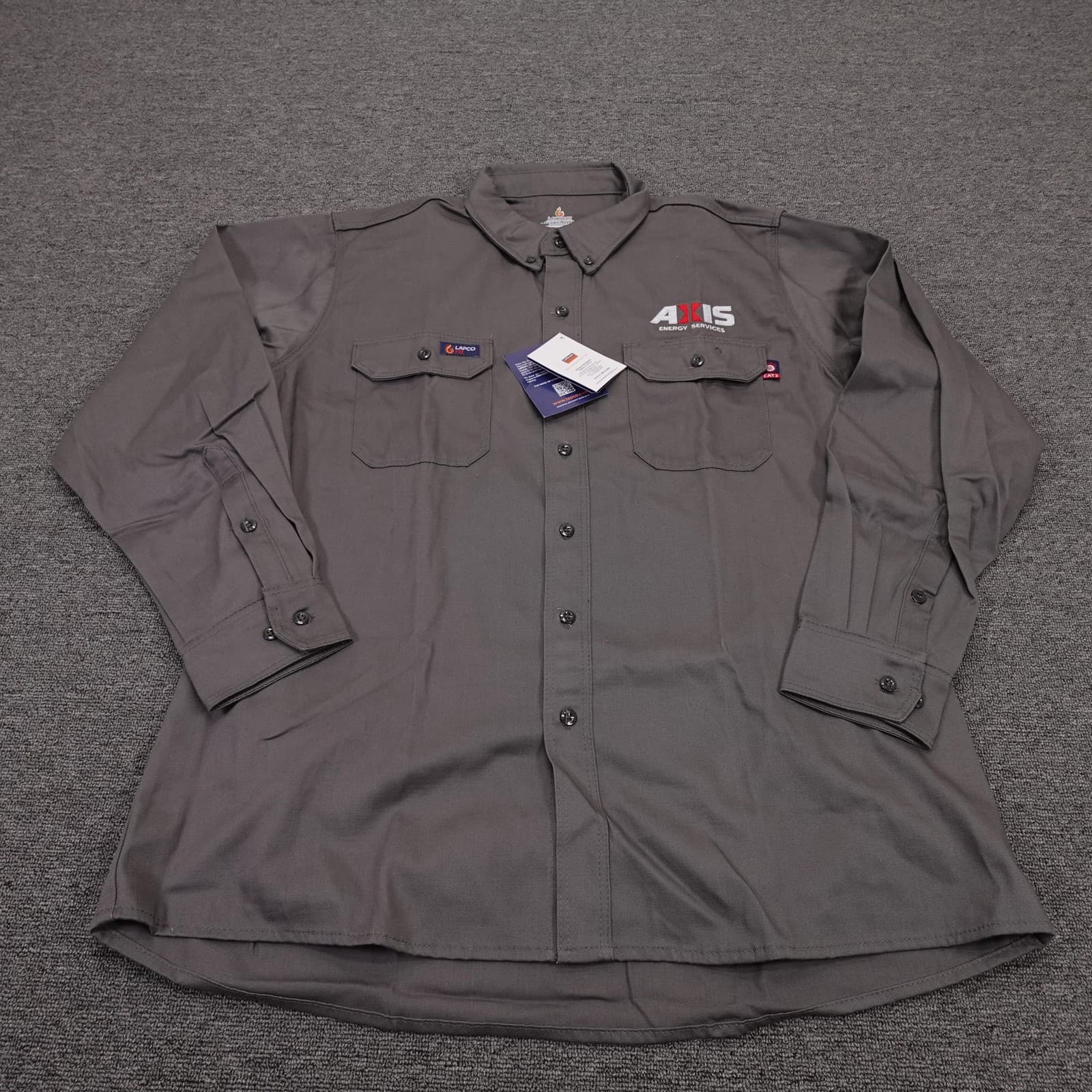 LAPCO FR Shirt Mens XL Gray Solid Flame Resistant Long Sleeve Workwear Button Up