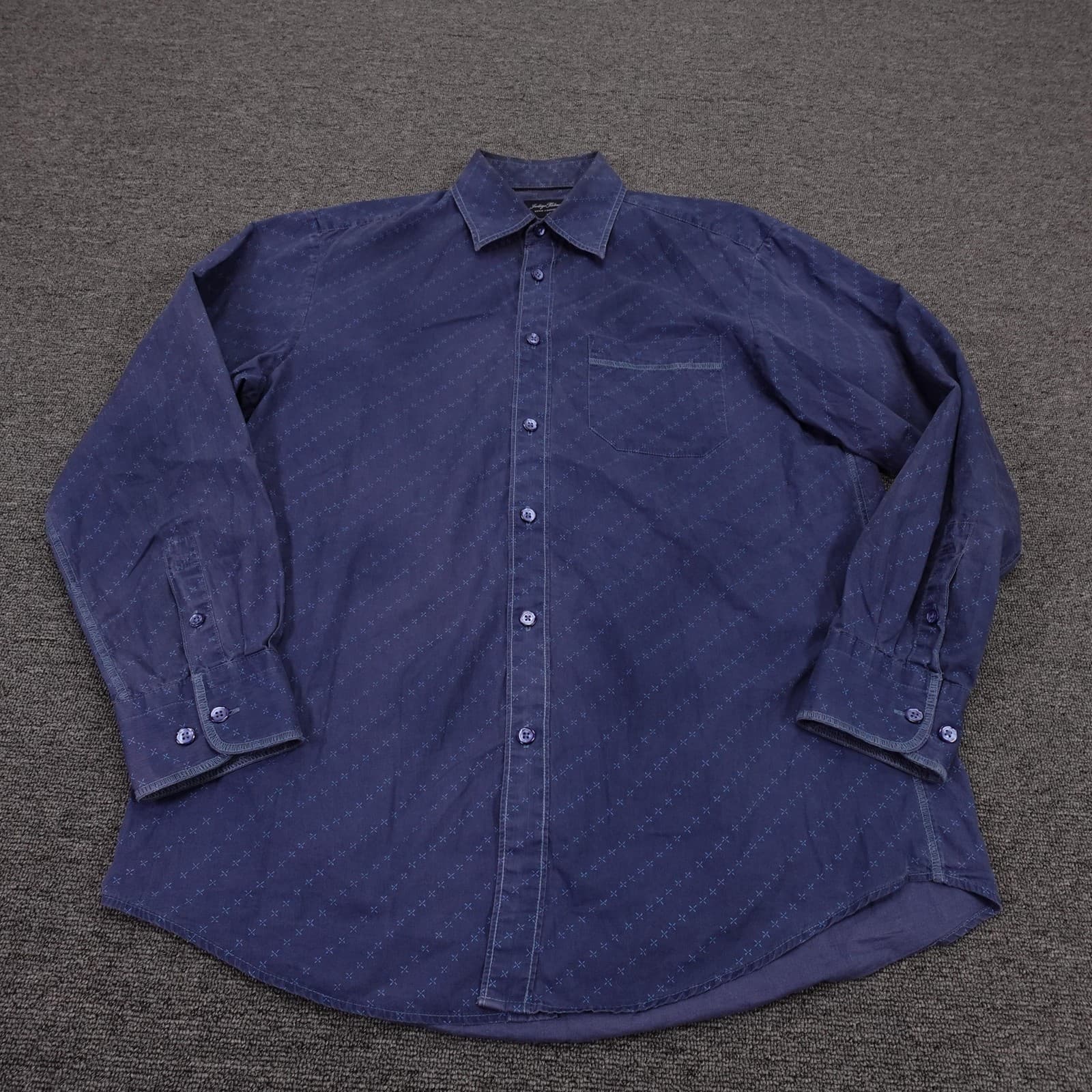Indigo Palms Shirt Mens Medium Blue Geometric Long Sleeve Button Up Casual Woven