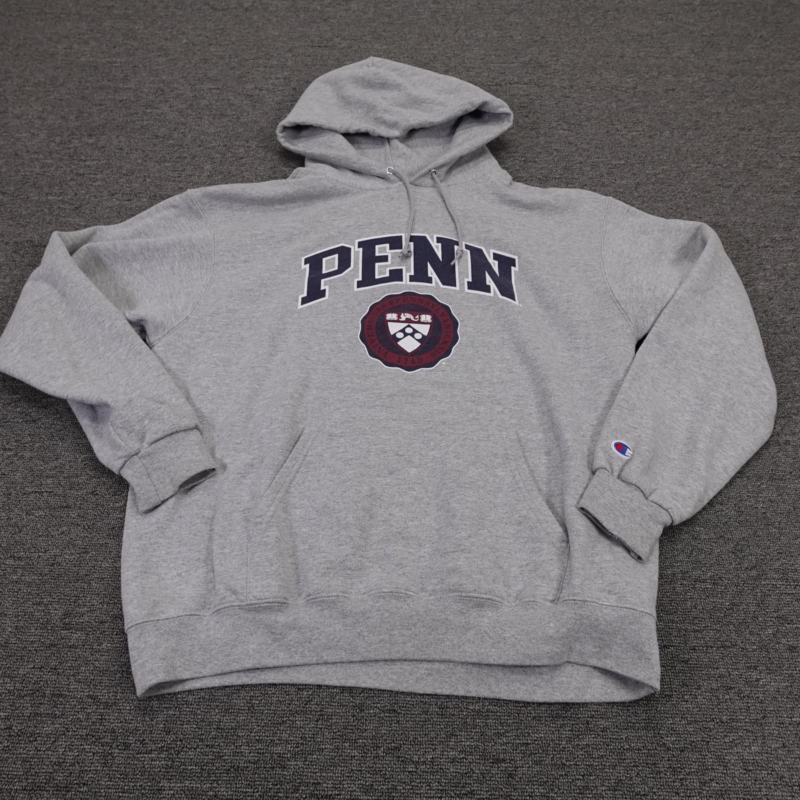 Penn Hoodie Mens Large Gray Champion Fleece Pullover University Logo Graphic