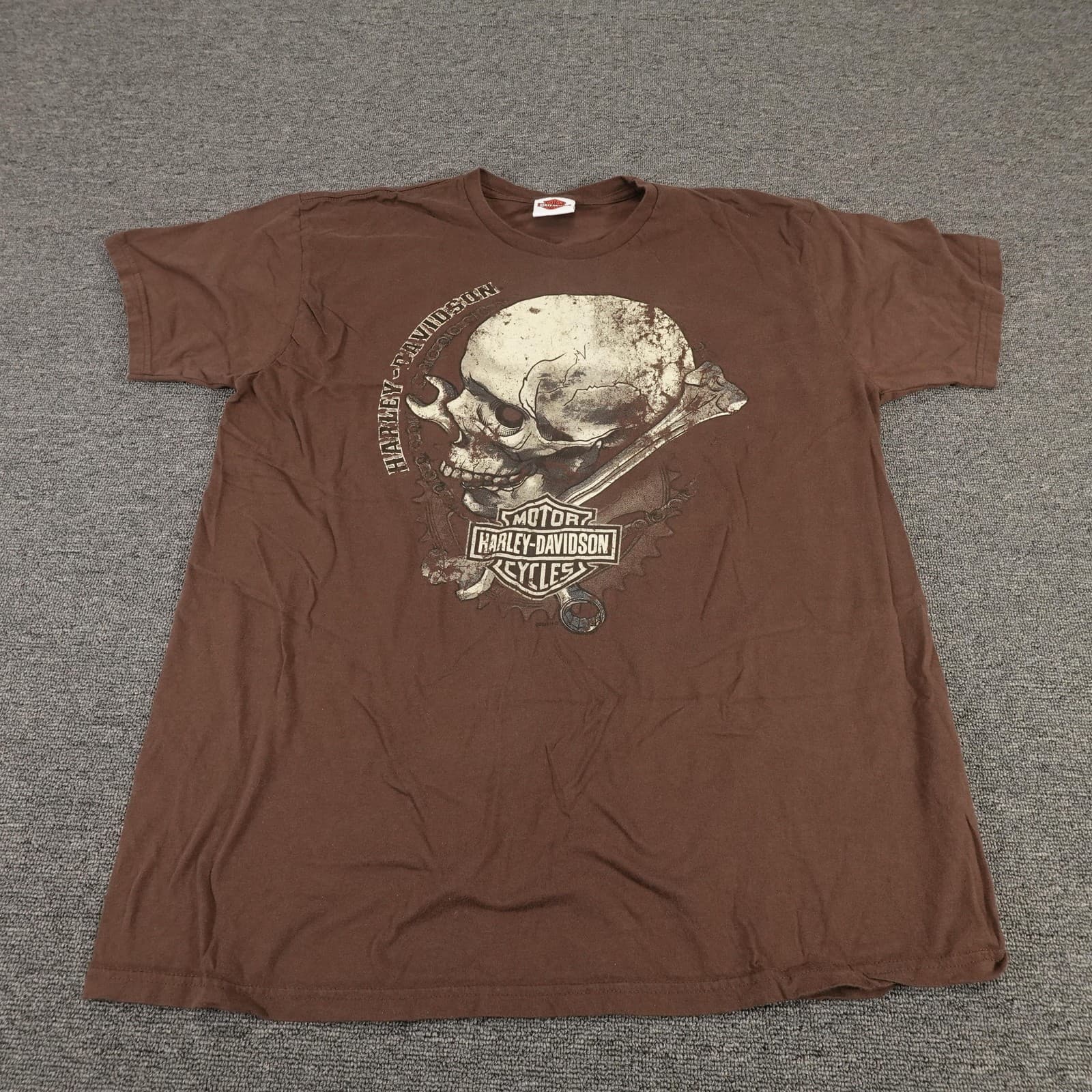 Harley-Davidson Shirt Mens XL Brown Skull Mile High Denver Motorcycle Tee