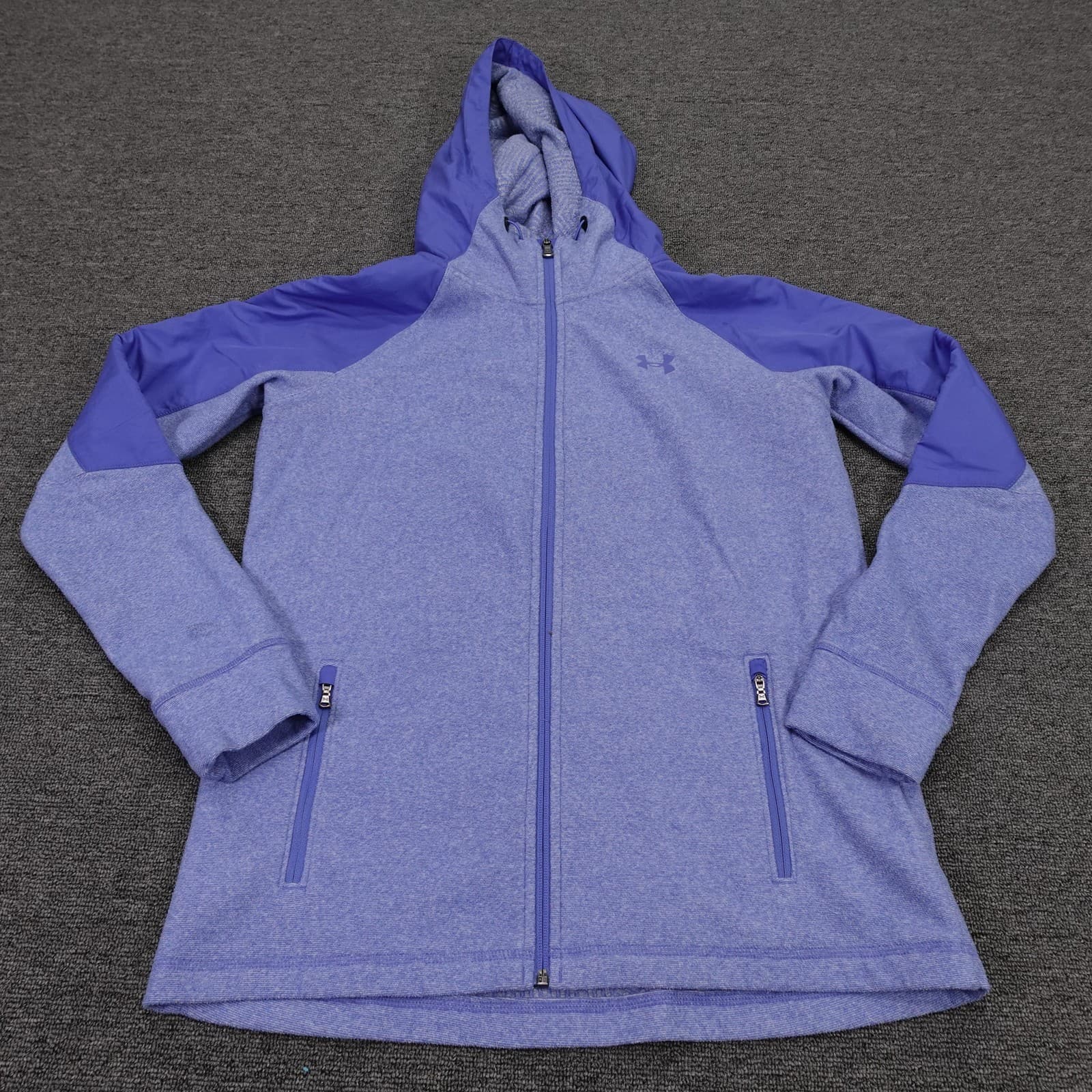 Under Armour ColdGear Reactor Jacket Womens Medium Blue Fleece Hooded Full Zip