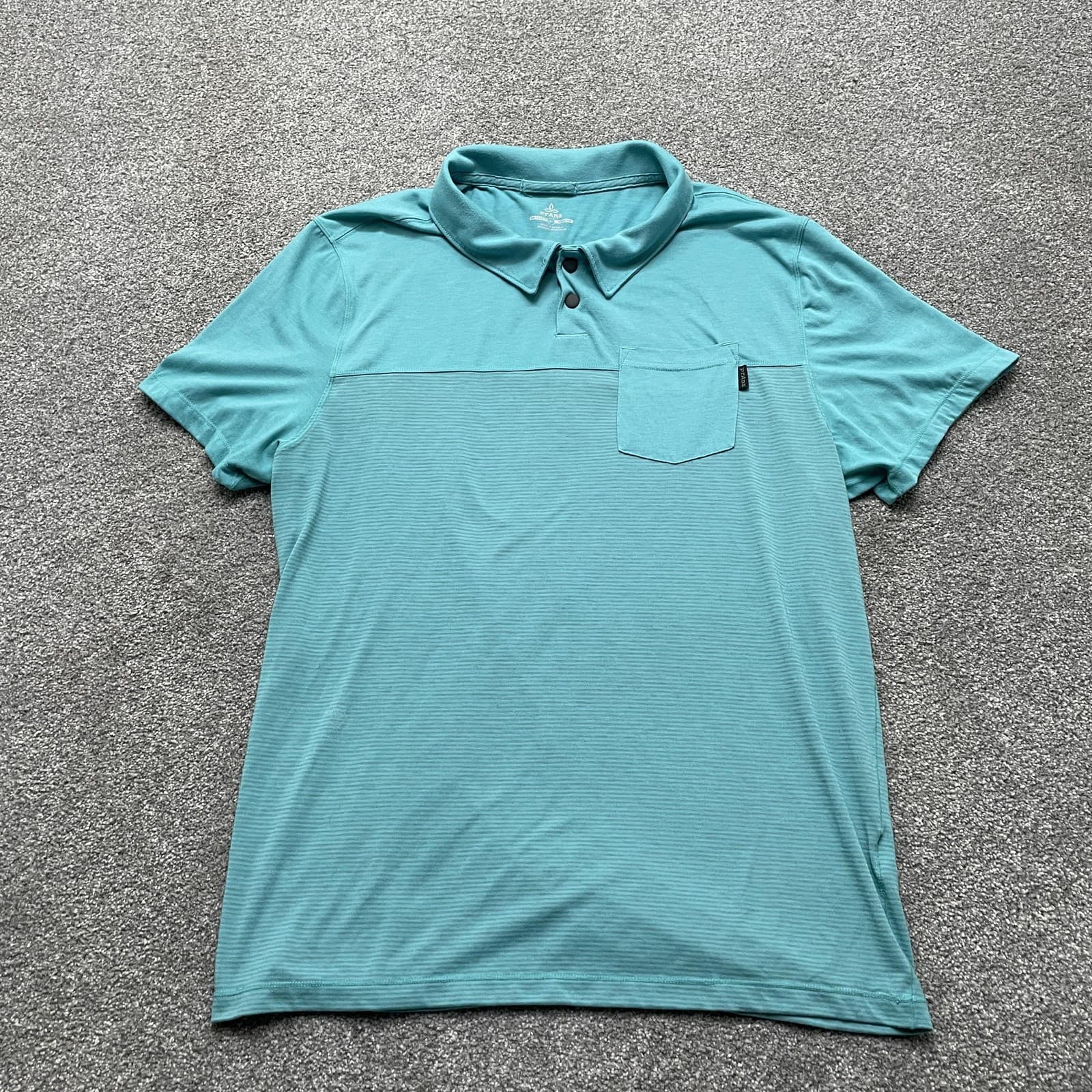 Prana Shirt Mens Large Blue Snap Collar Polo Breathe Cotton Blend Athletic Top