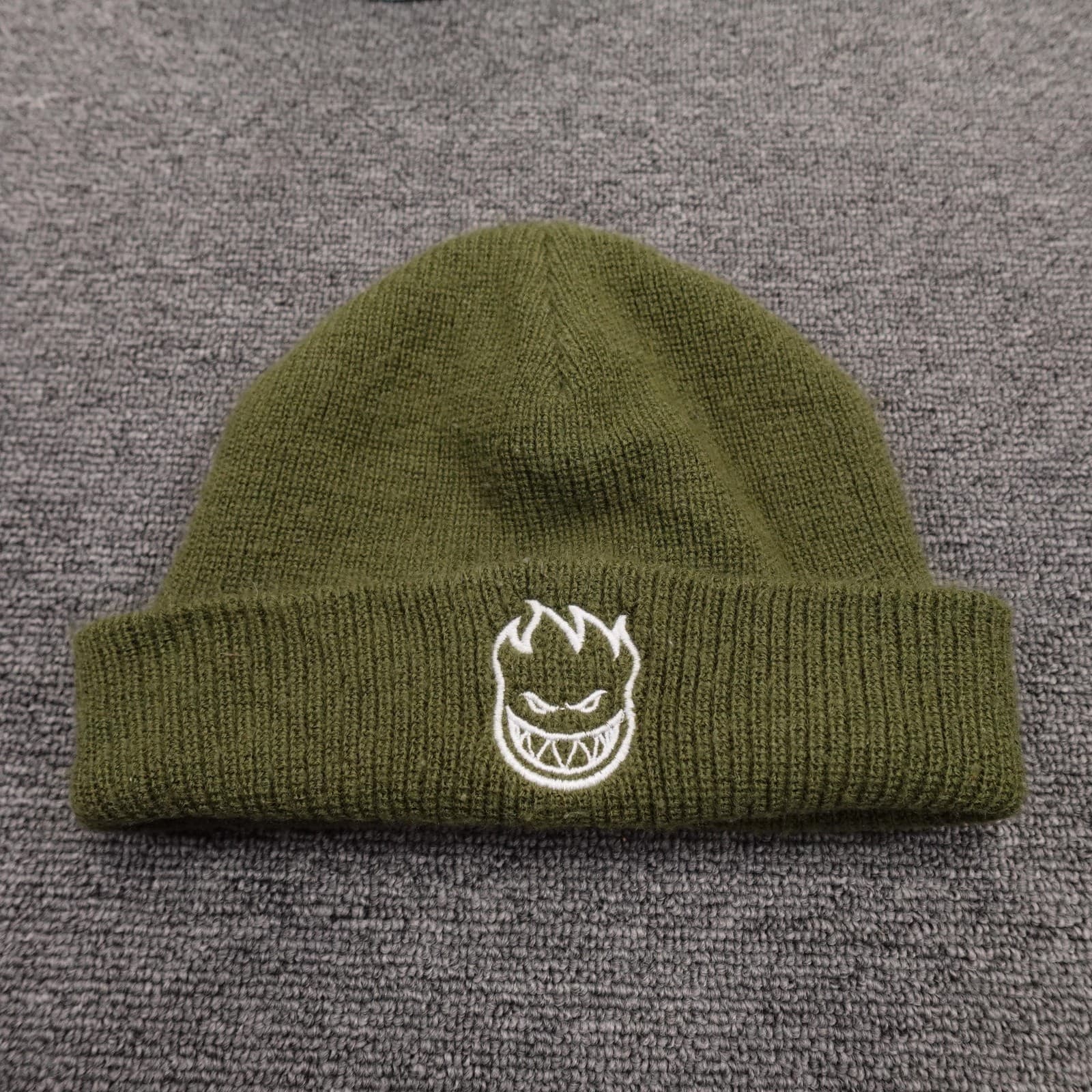 Spitfire Hat Beanie Cuffed Knit Youth One Size Green Logo Warm Winter Boys