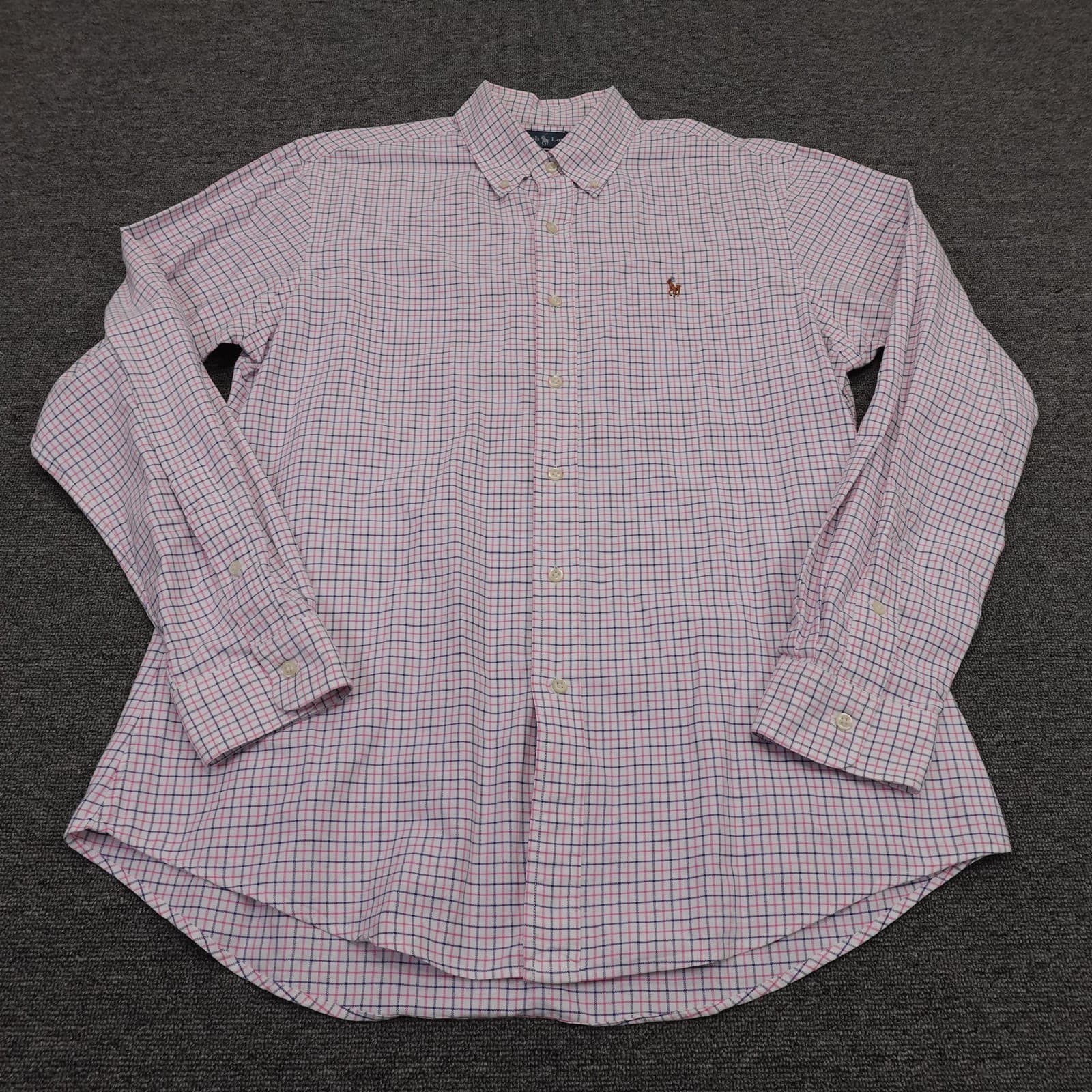 Ralph Lauren Shirt Mens Large Pink Check Long Sleeve Button Down Slim Fit Casual