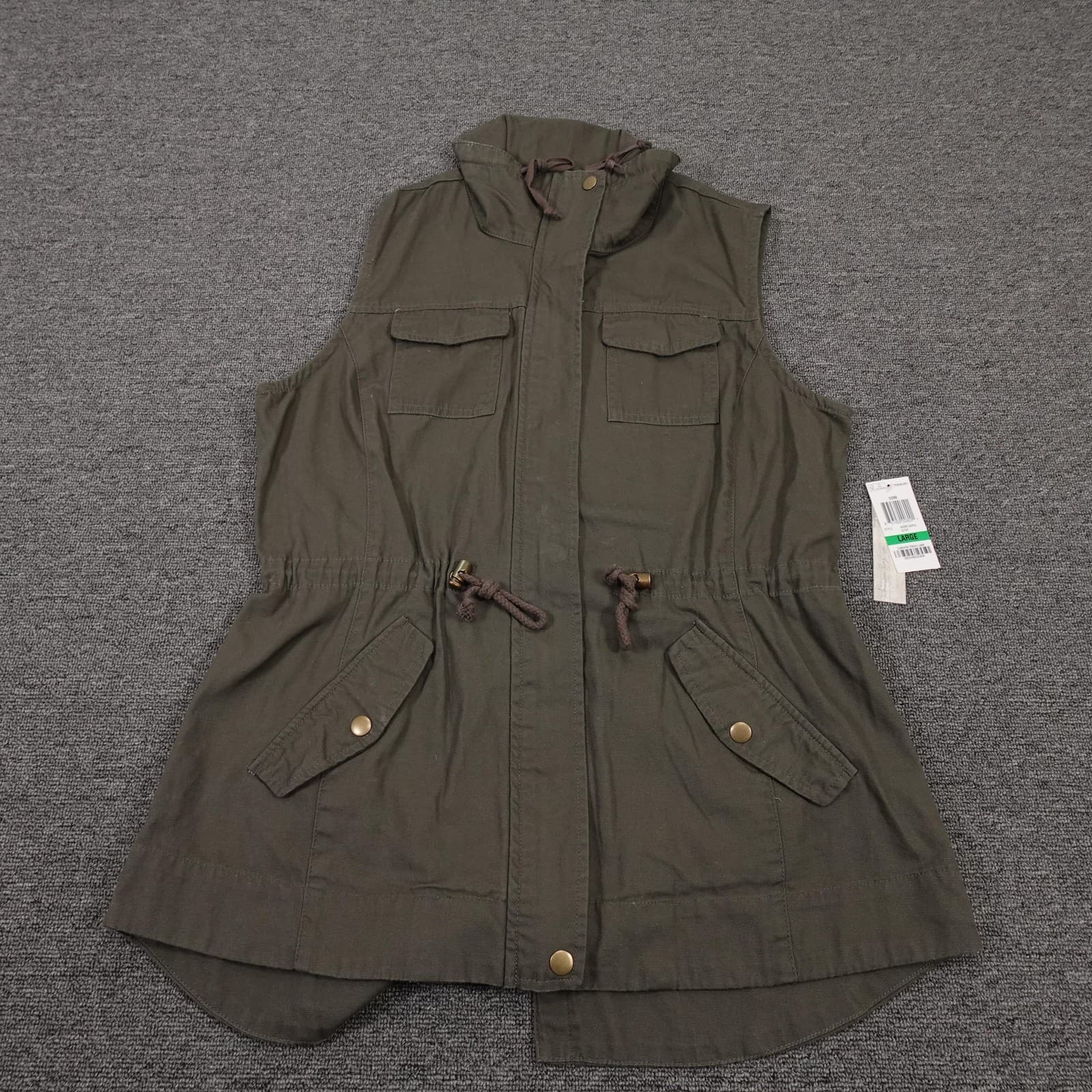 American Rag Cie Vest Juniors Large Green Anorak Twill Utility Full Zip Pockets