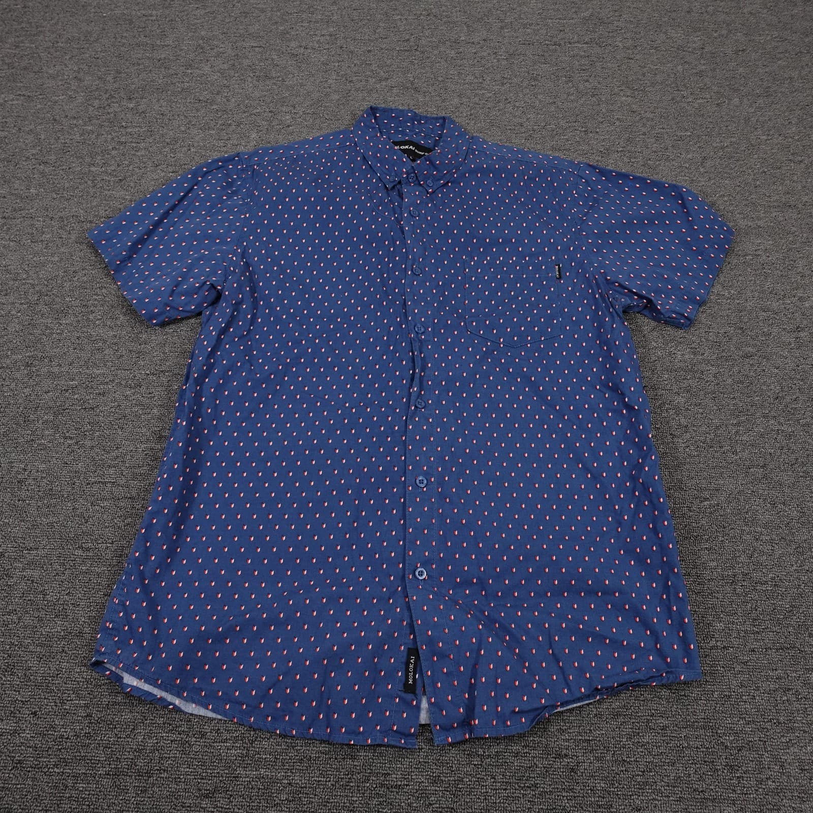 Molokai Surf Co Shirt Mens Large Blue Geometric Short Sleeve Button Up Casual