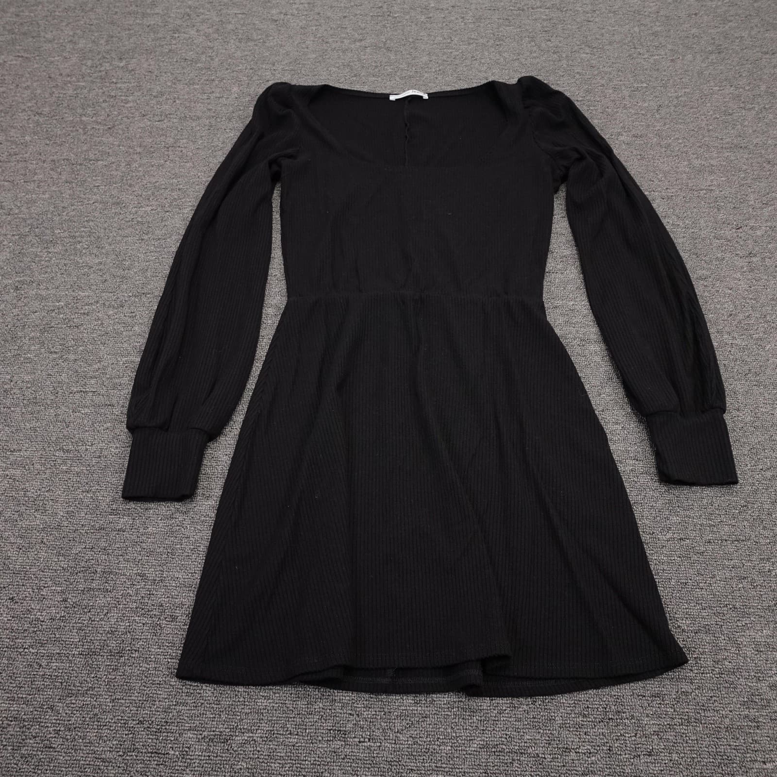 Reformation Jeans Dress Womens Medium Black Ribbed Knit Long Sleeve Fit & Flare
