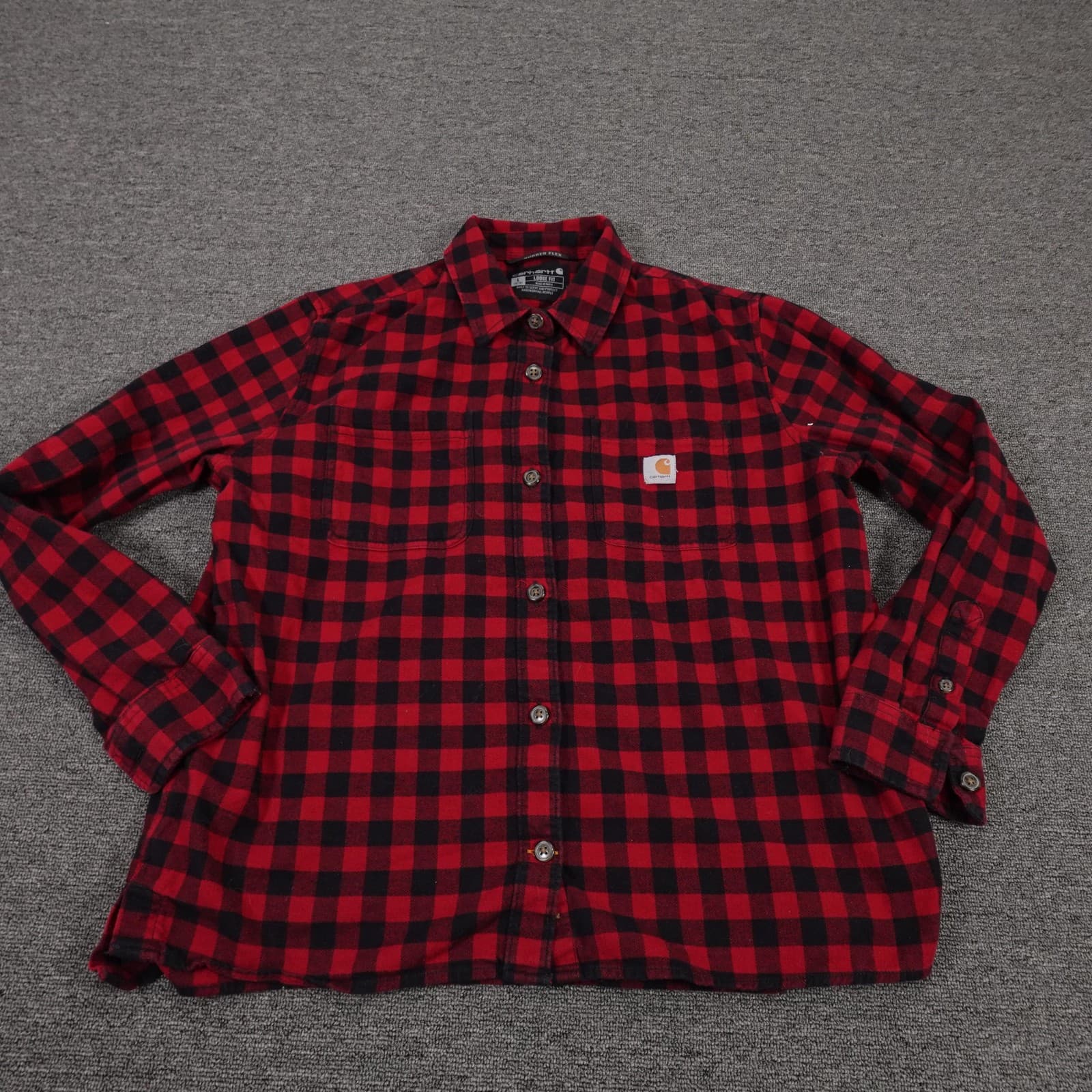 Carhartt Shirt Womens Large Red Plaid Flannel Rugged Flex Button Up Long Sleeve