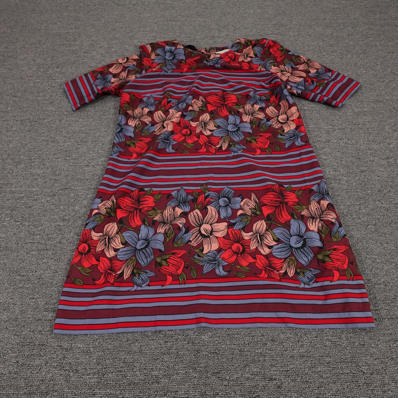 Abercrombie & Fitch Dress Womens Medium Red Floral Stripe Half Sleeve Mini Shift
