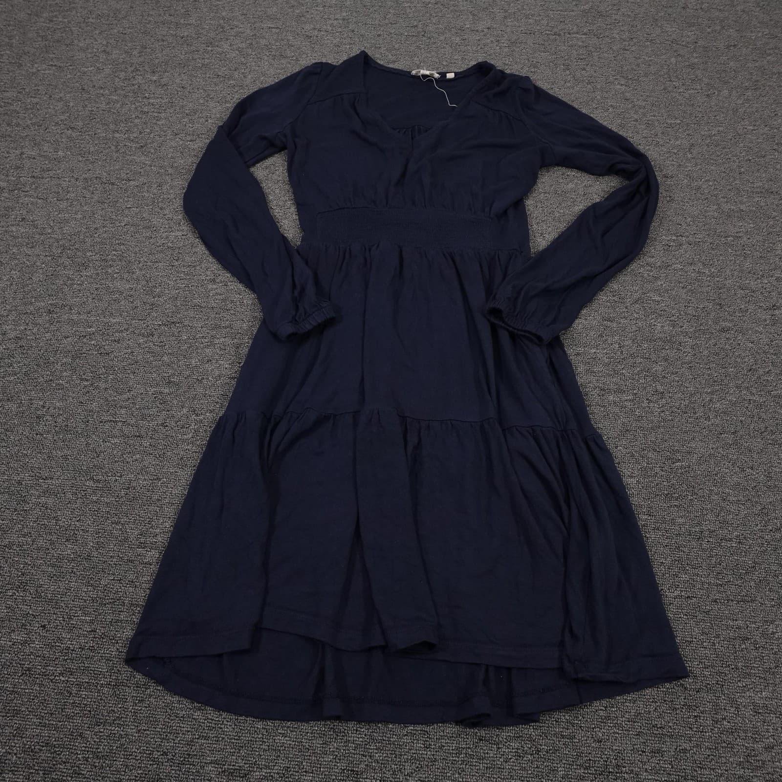 Fat Face Dress Womens UK 6 Blue Long Sleeve V Neck Fit & Flare Midi Smocked