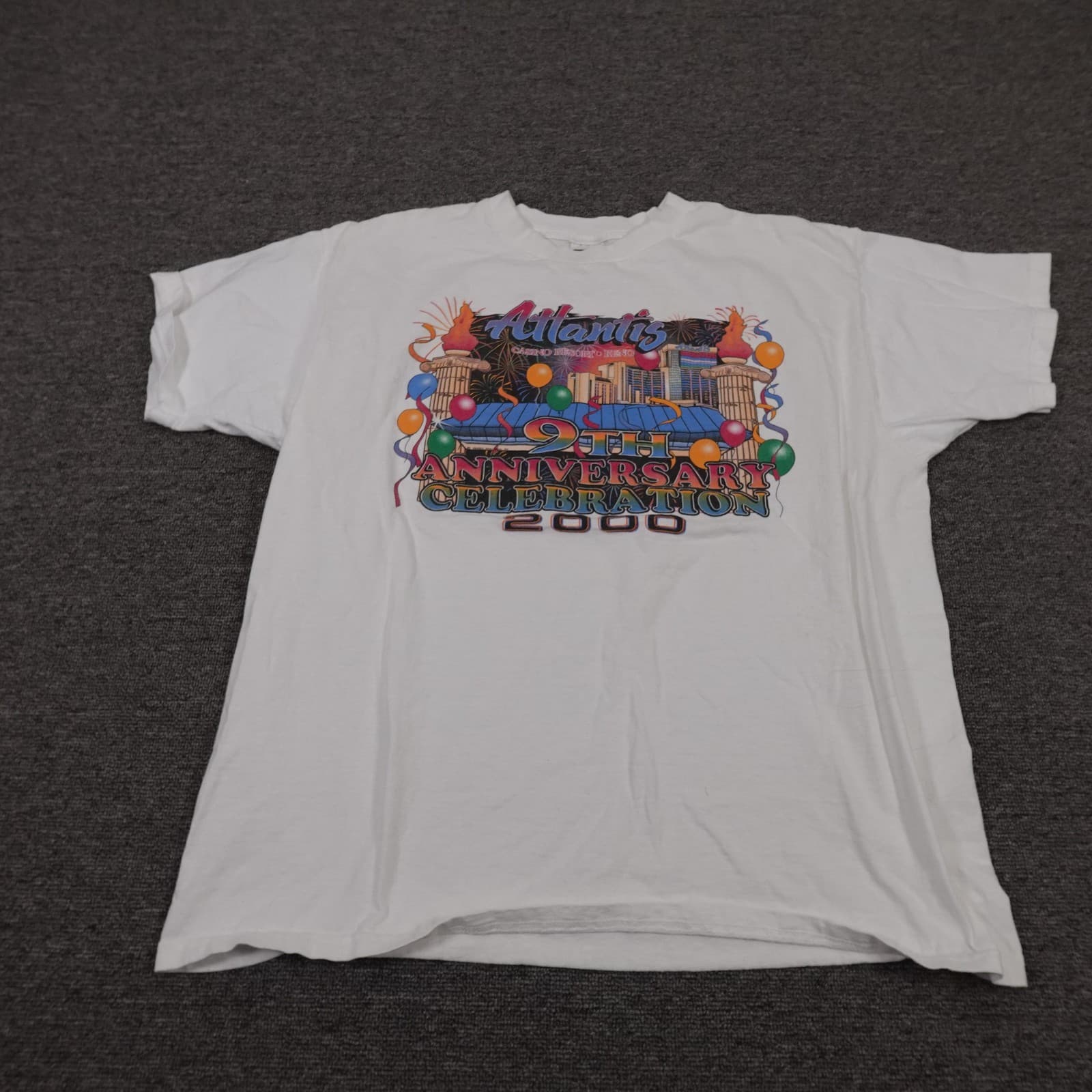 Vintage Atlantis Fruit Of The Loom Shirt Mens XL White Reno 9th Anniversary 2000