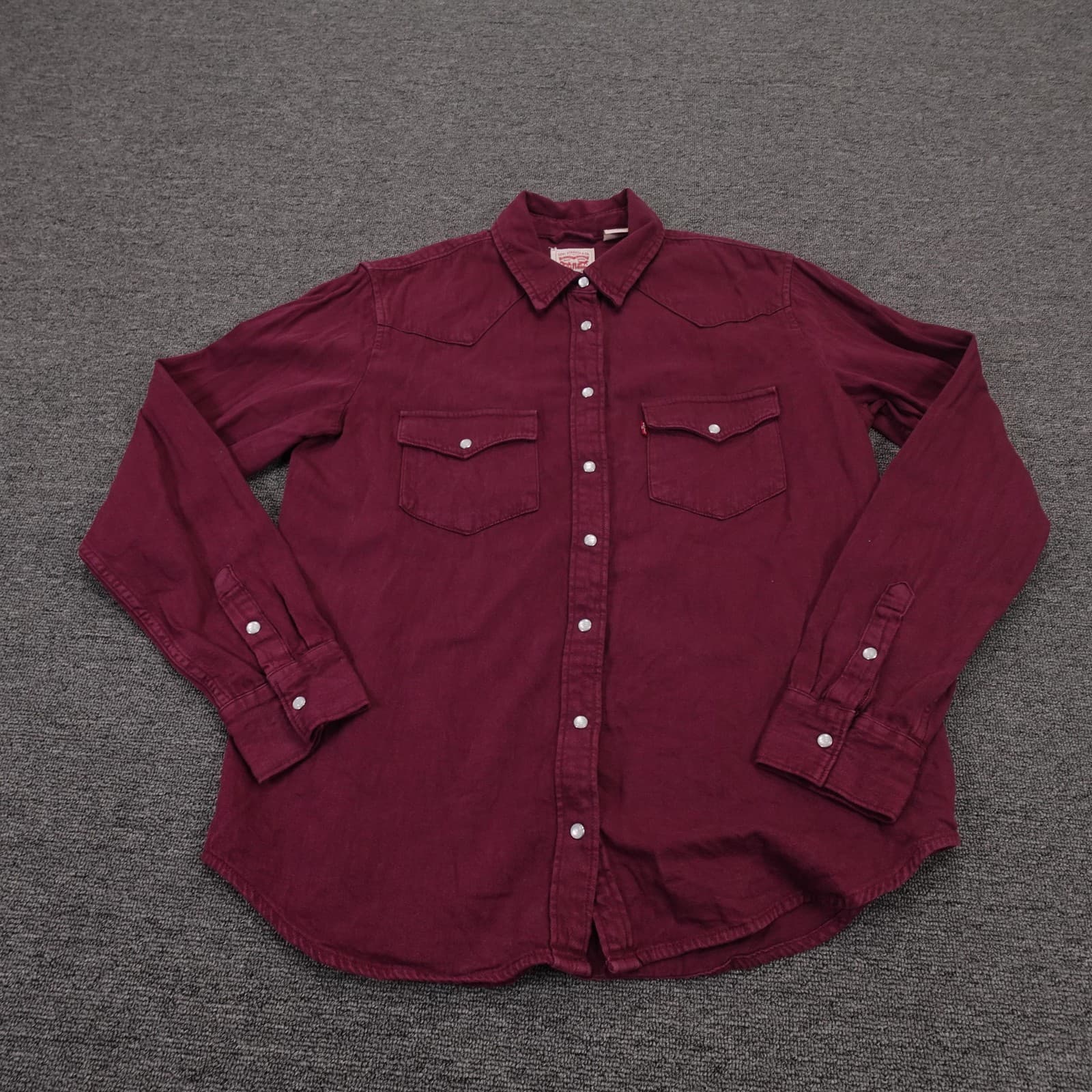 Levi Strauss Shirt Womens Medium Red Western Pearl Snap Long Sleeve Top