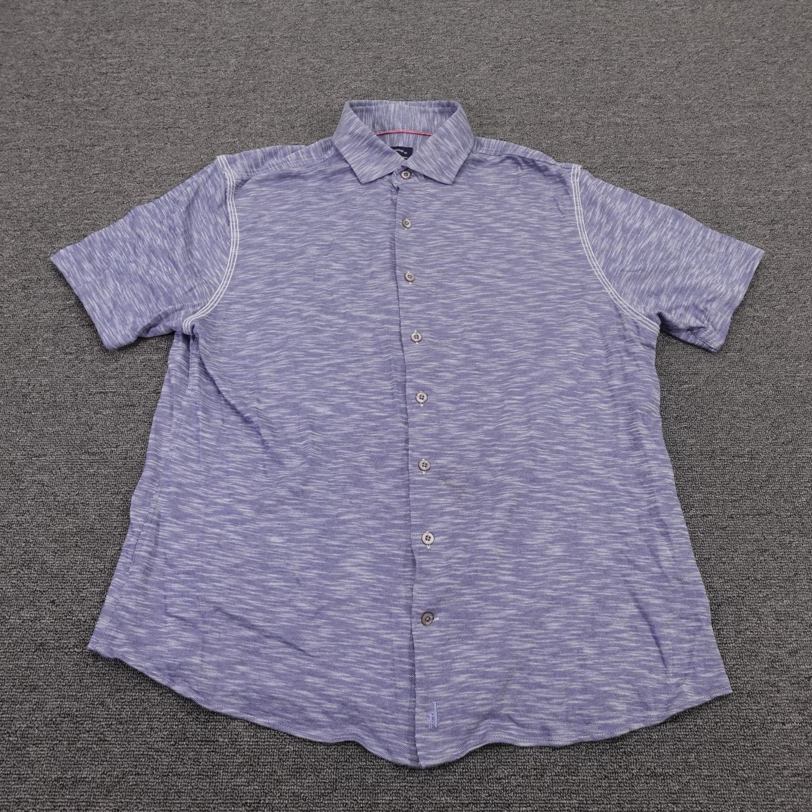 Johnnie-O Shirt Mens Large Blue Solid Short Sleeve Button Up Cotton Casual
