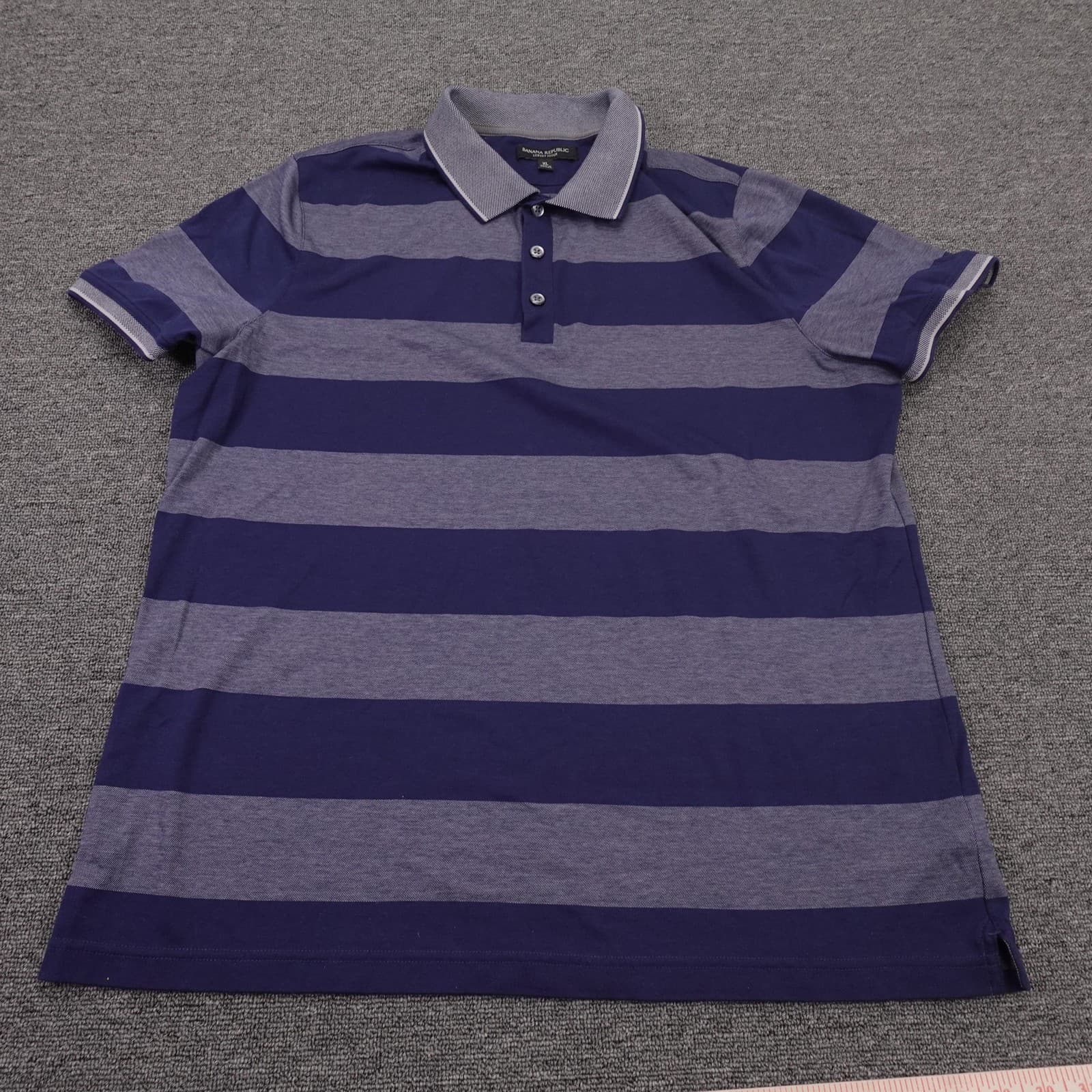 Banana Republic Polo Shirt Mens XL Blue Striped Luxury Touch Cotton Knit Casual