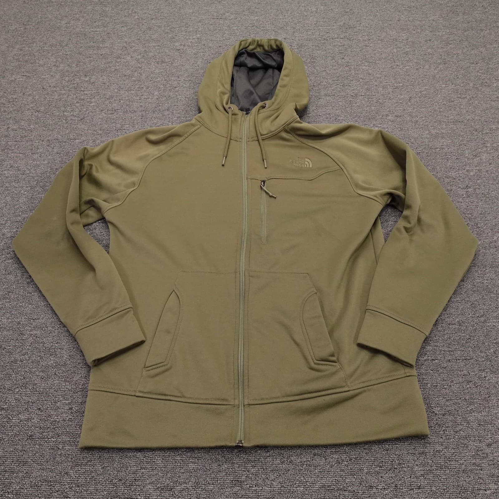 The North Face Jacket Mens Medium Green Softshell Fleece Lined Hooded Full Zip
