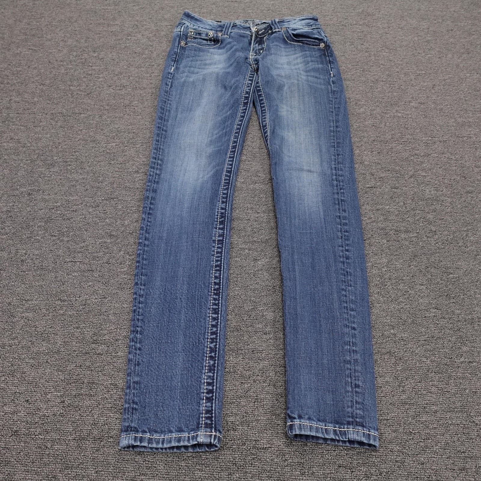 Miss Me Jeans Womens 27 Blue Skinny Low Rise Aztec Embroidered Denim JW5416S3